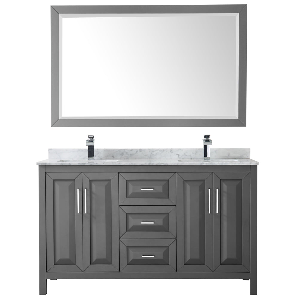 Daria 60" Double Vanity in Dark Gray, Top, Square Sinks, 58" Mirror