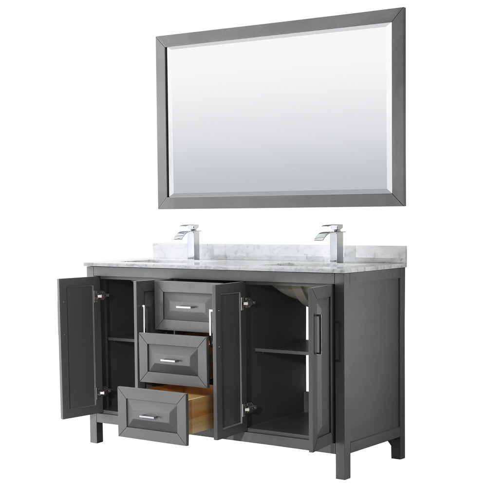 Daria 60" Double Vanity in Dark Gray, Top, Square Sinks, 58" Mirror