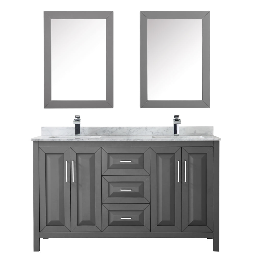 Daria 60" Double Vanity in Dark Gray, Top, Square Sinks, Medicine Cabinets