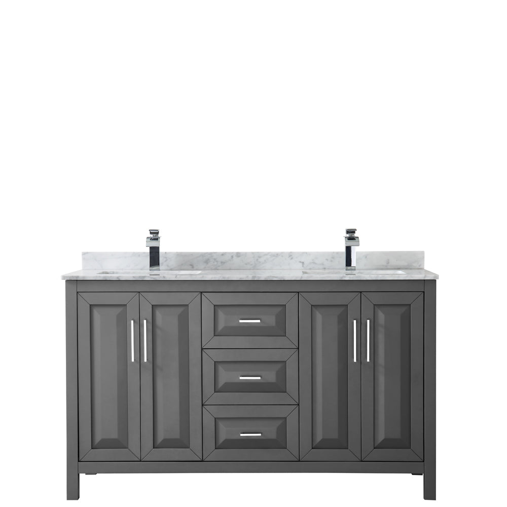 Daria 60" Double Vanity in Dark Gray, Top, Square Sinks, No Mirror