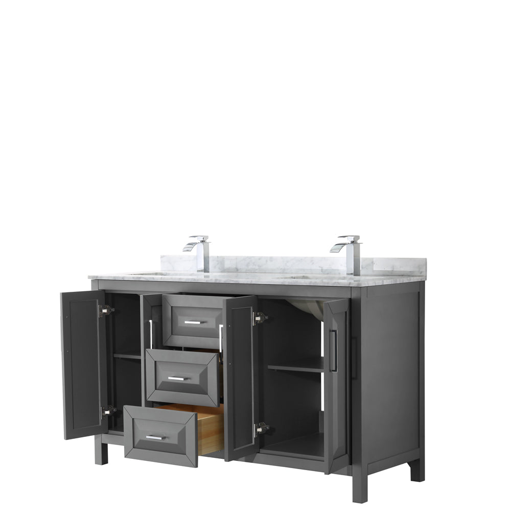 Daria 60" Double Vanity in Dark Gray, Top, Square Sinks, No Mirror