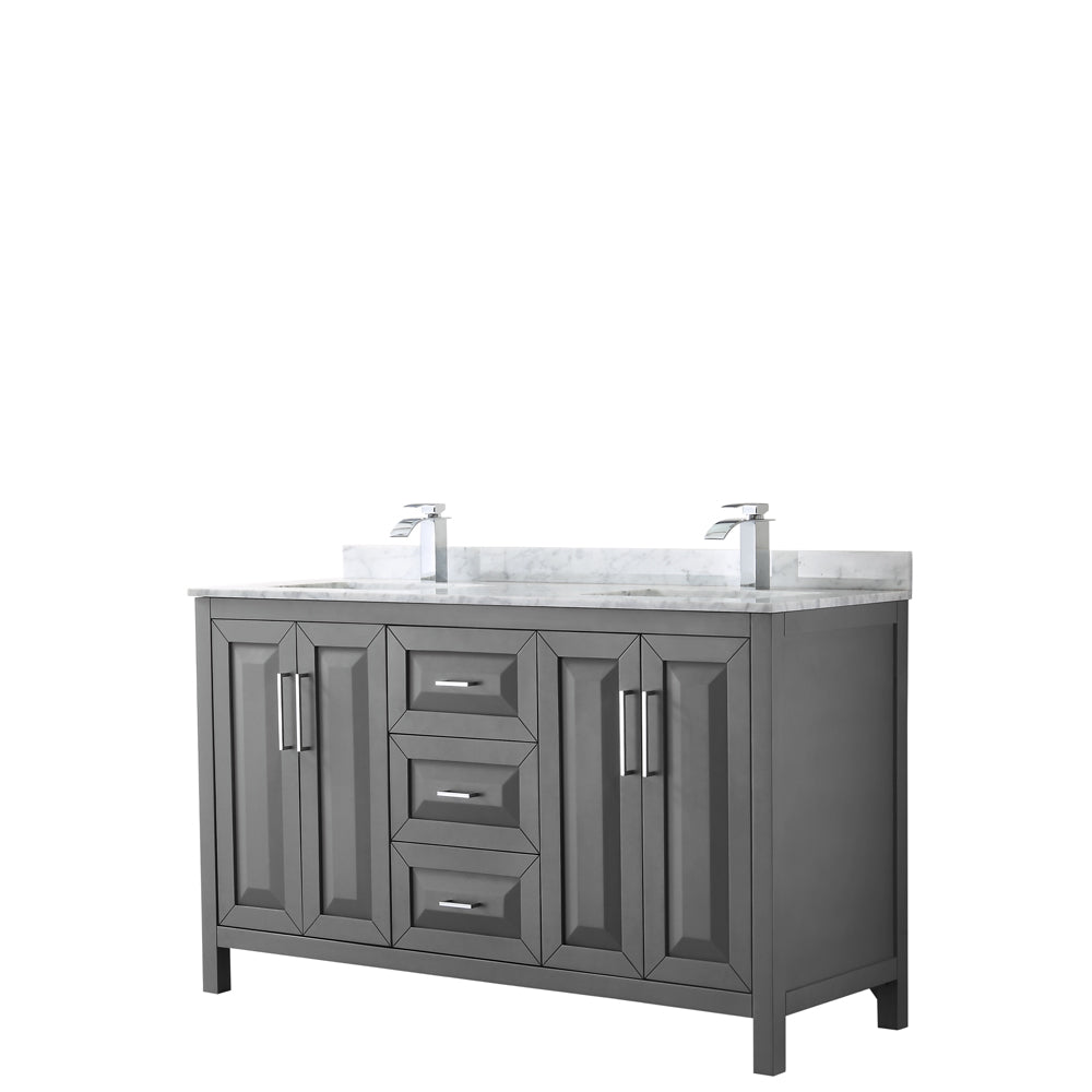 Daria 60" Double Vanity in Dark Gray, Top, Square Sinks, No Mirror