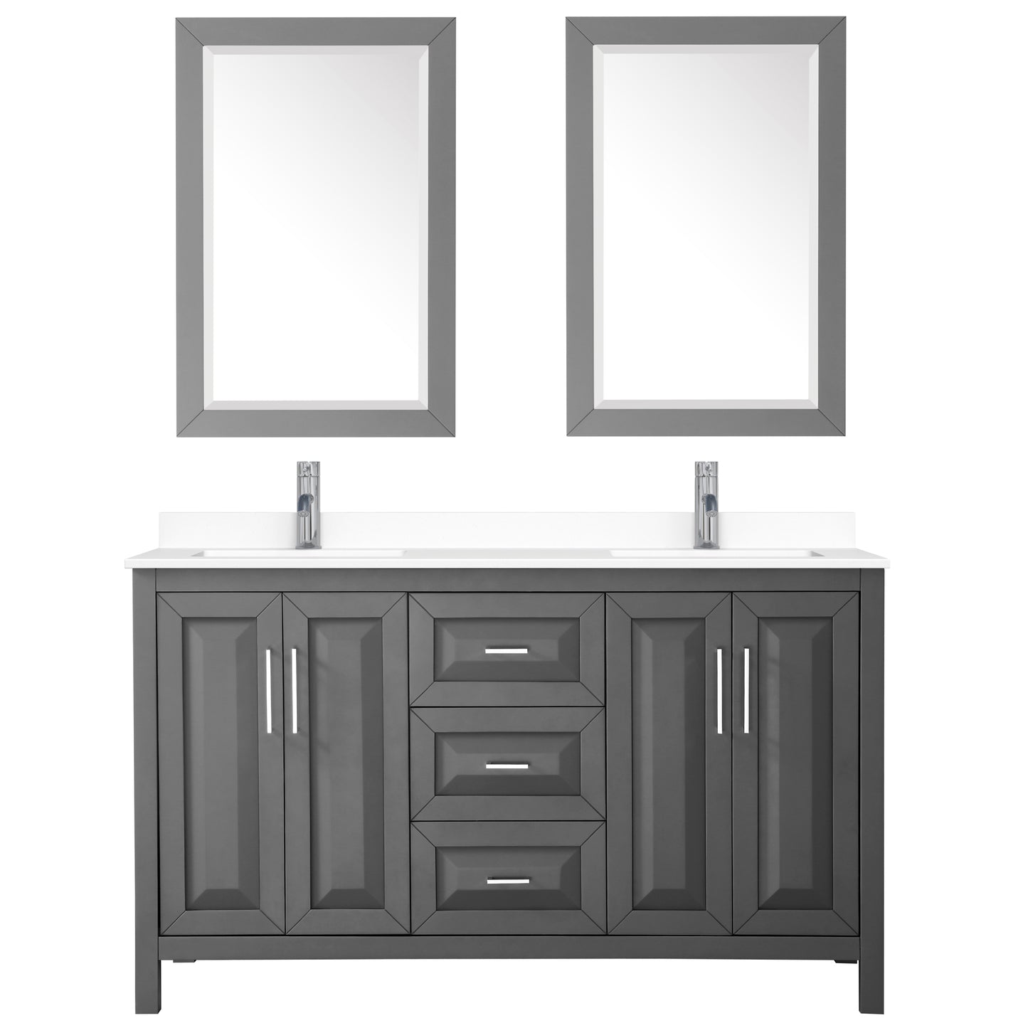 Daria 60" Double Vanity in Dark Gray, White Cultured Marble Top, 24" Mirrors