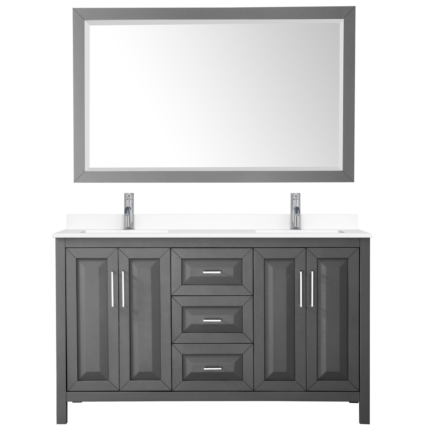 Daria 60" Double Vanity in Dark Gray, White Cultured Marble Top, 58" Mirror