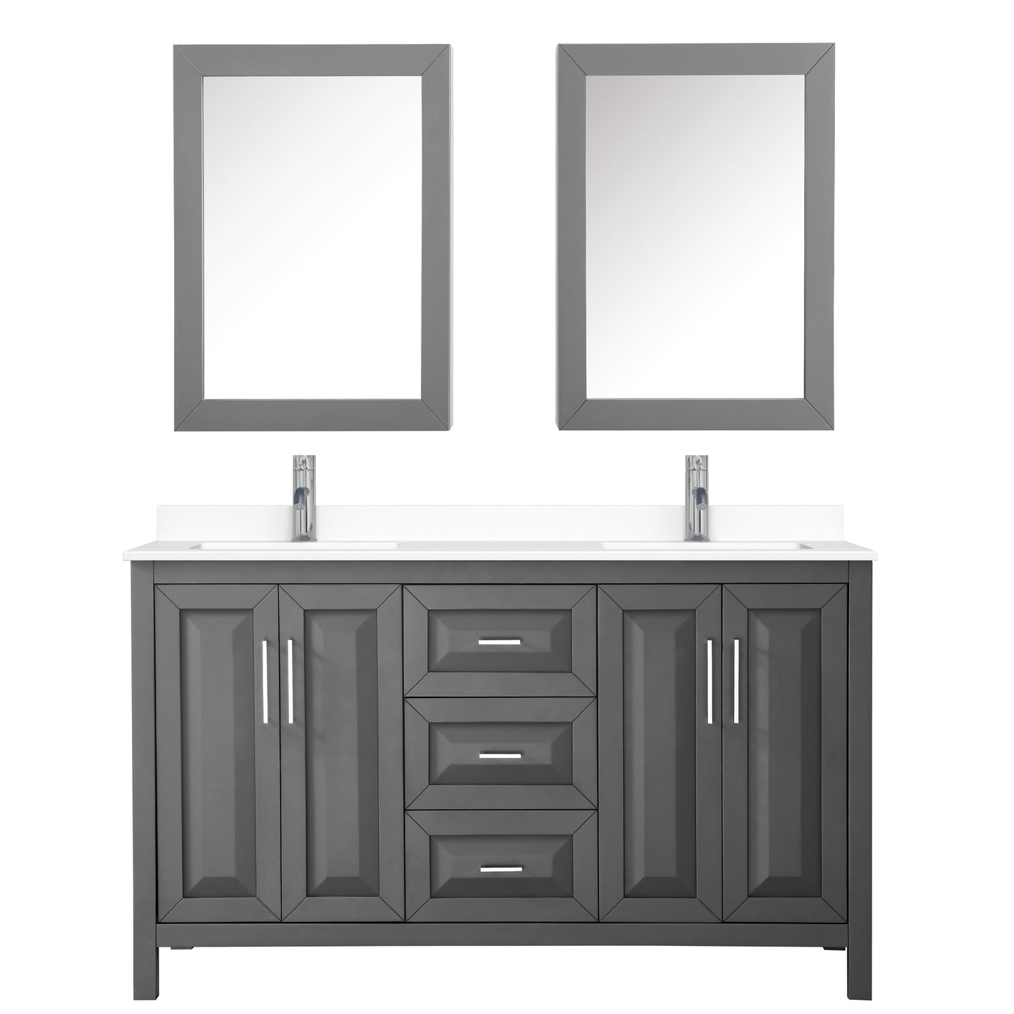 Daria 60" Double Vanity in Gray, White Cultured Marble Top, Medicine Cabinets