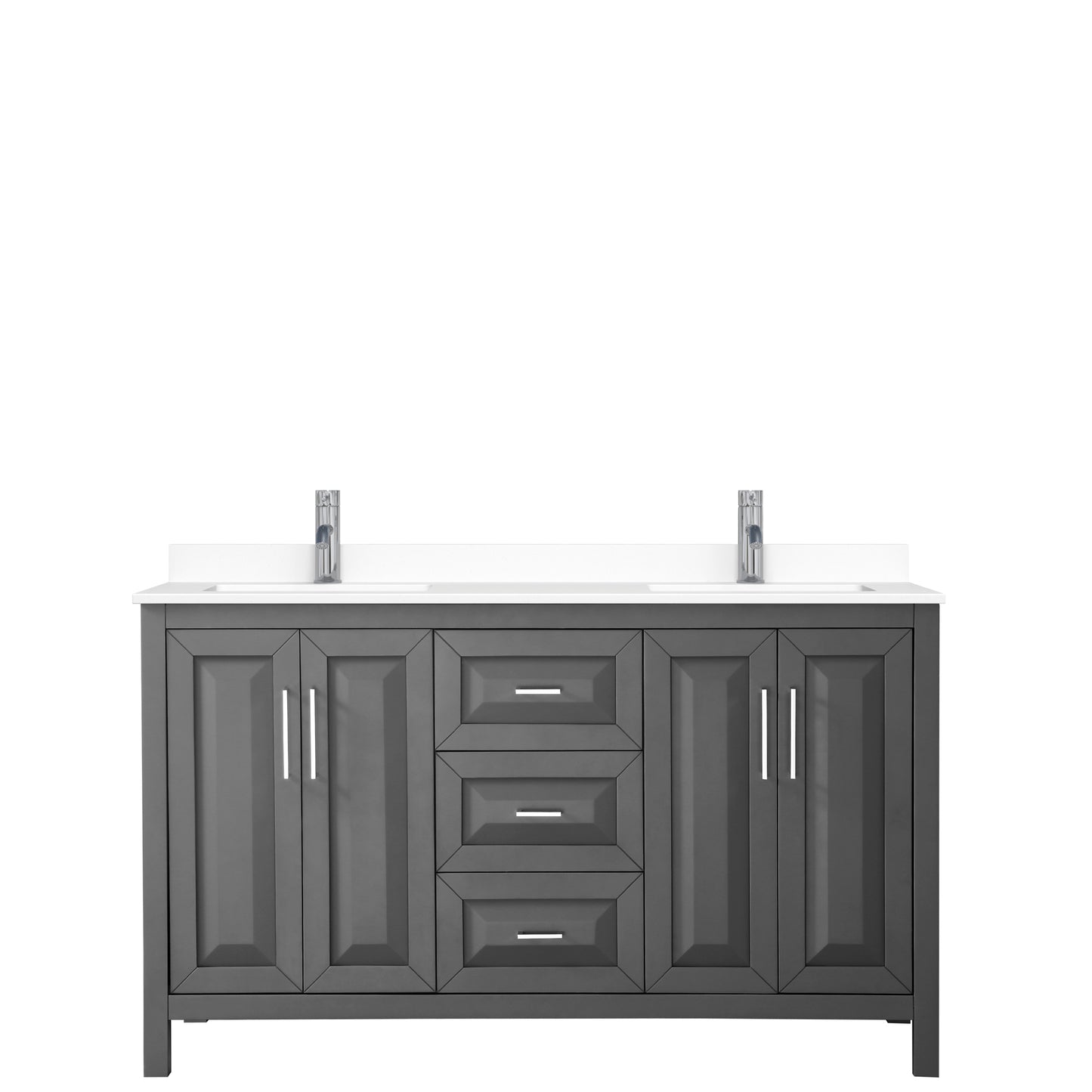 Daria 60" Double Vanity in Dark Gray, White Cultured Marble Top, Sinks