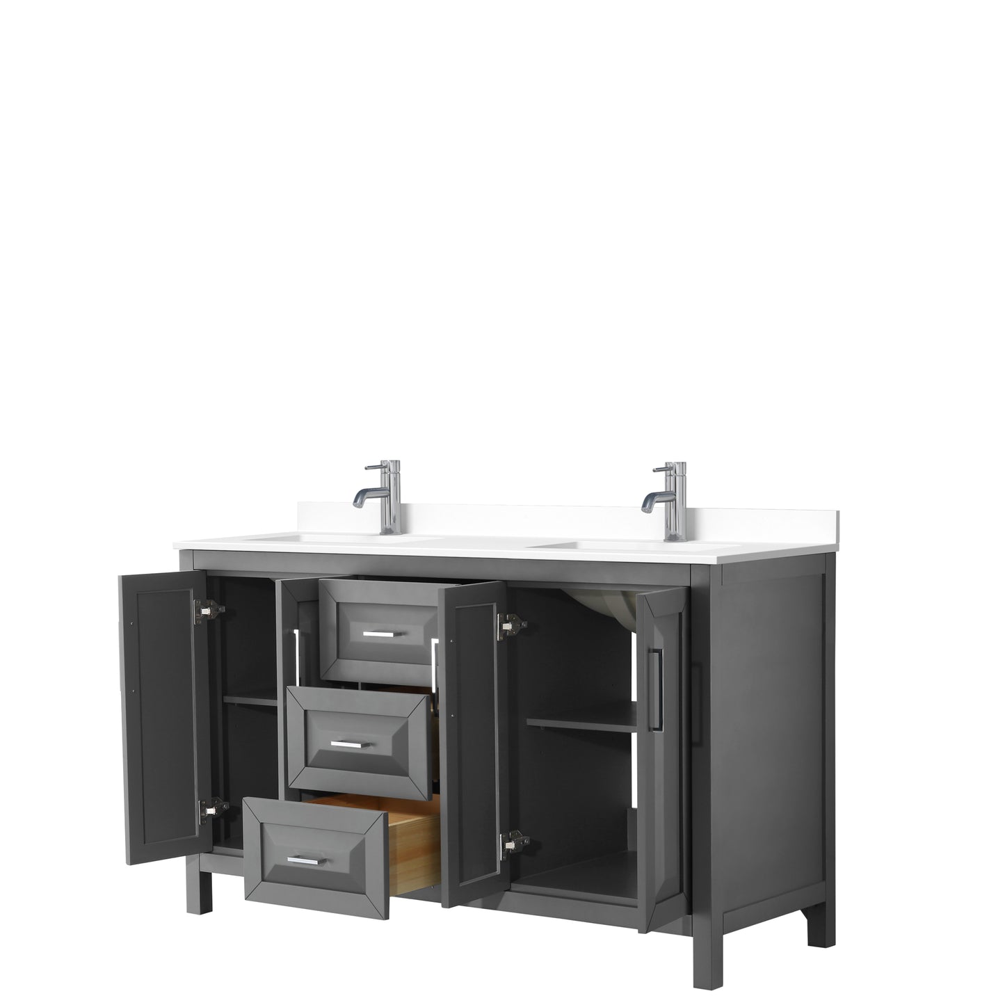 Daria 60" Double Vanity in Dark Gray, White Cultured Marble Top, Sinks