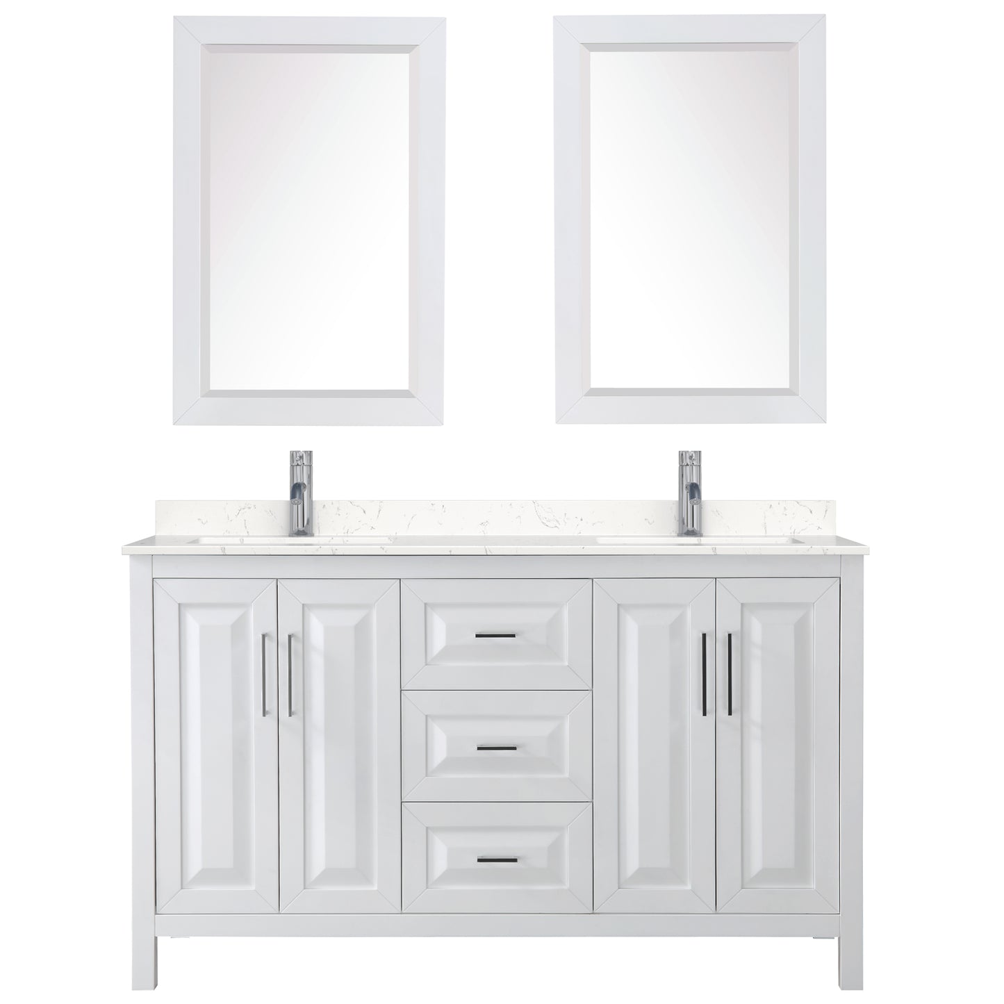 Daria 60" Double Vanity in White, Carrara Cultured Marble Top, 24" Mirrors