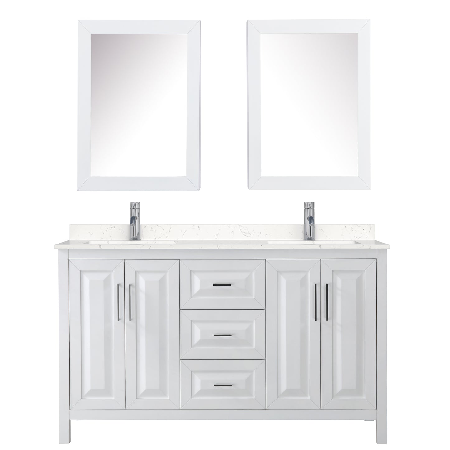 Daria 60" Double Vanity in White, Carrara Cultured Marble Top, Medicine Cabinets