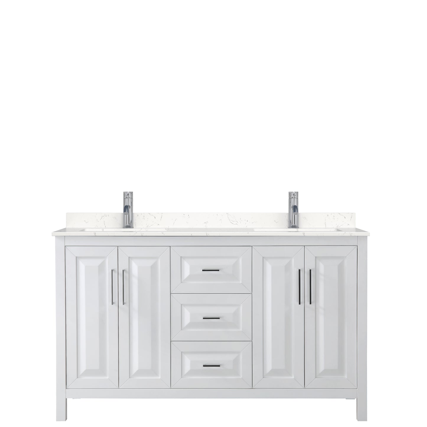Daria 60" Double Vanity in White, Carrara Cultured Marble Top, Sinks