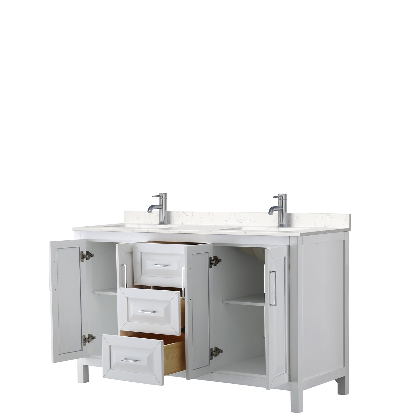 Daria 60" Double Vanity in White, Carrara Cultured Marble Top, Sinks