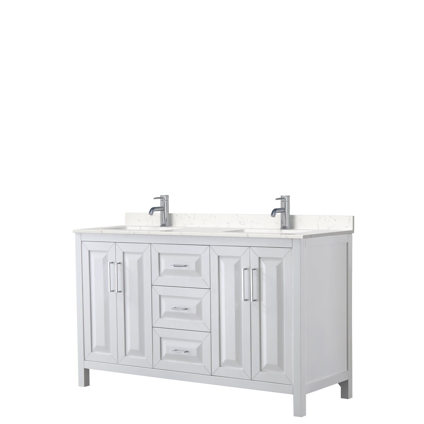 Daria 60" Double Vanity in White, Carrara Cultured Marble Top, Sinks