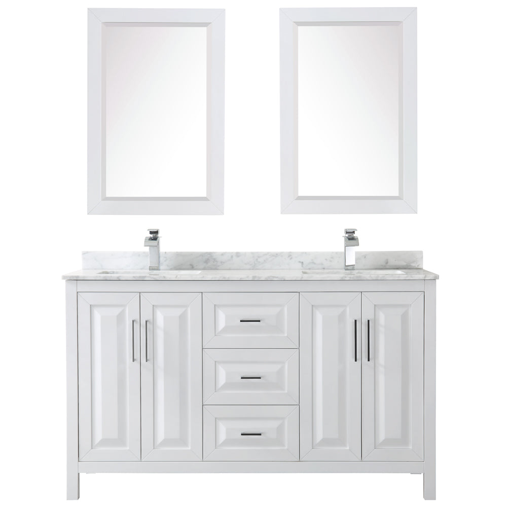 Daria 60" Double Vanity in White, Top, Square Sinks, 24" Mirrors