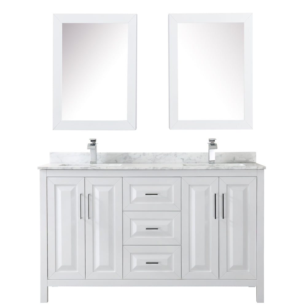 Daria 60" Double Vanity in White, Top, Square Sinks, Medicine Cabinets