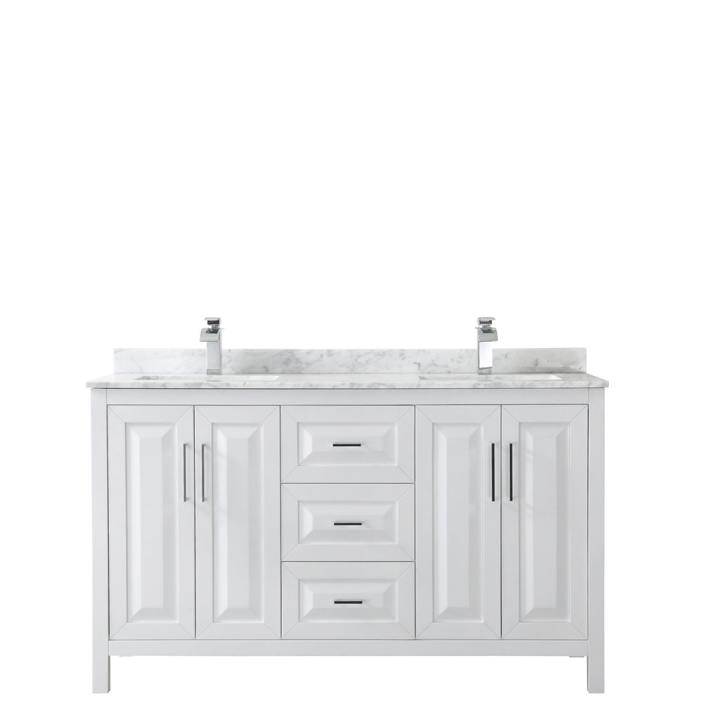 Daria 60" Double Vanity in White, Top, Square Sinks, No Mirror