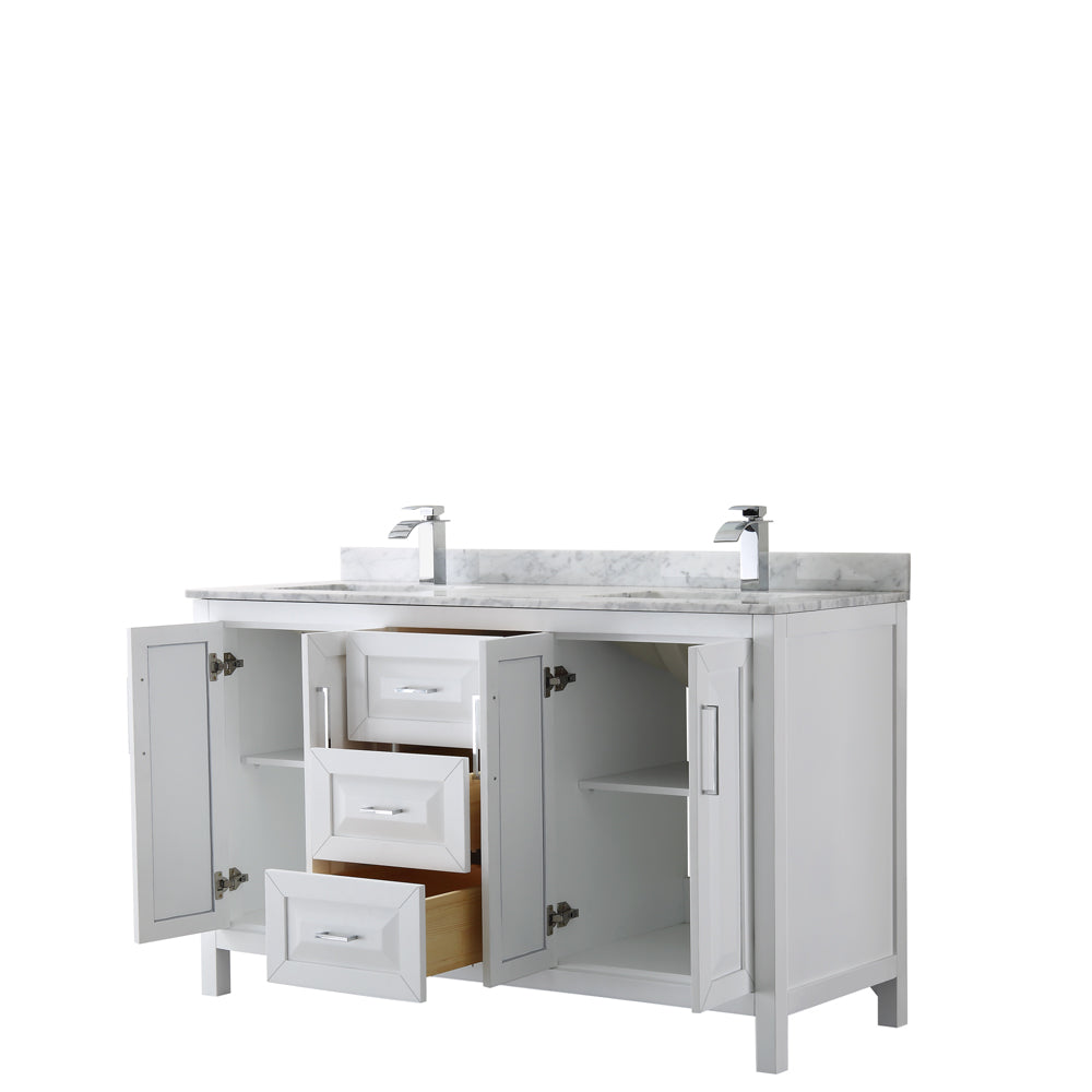 Daria 60" Double Vanity in White, Top, Square Sinks, No Mirror
