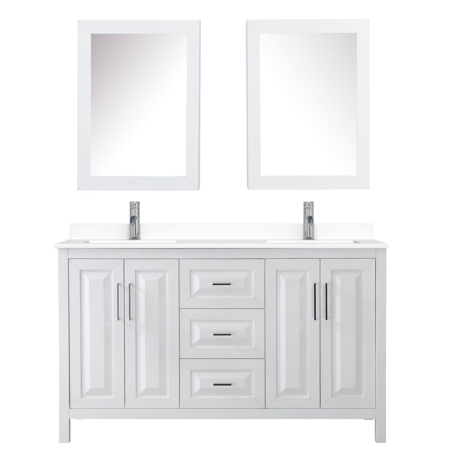Daria 60" Double Vanity in White, White Cultured Marble Top, Medicine Cabinets