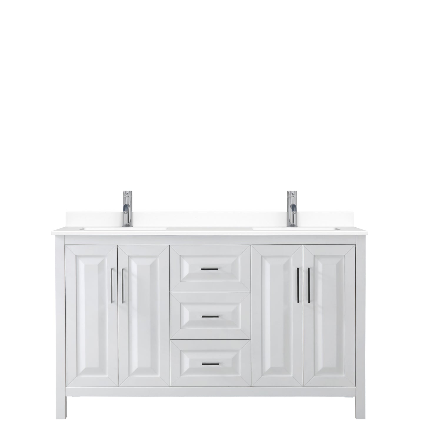 Daria 60" Double Vanity in White, White Cultured Marble Top, Sinks