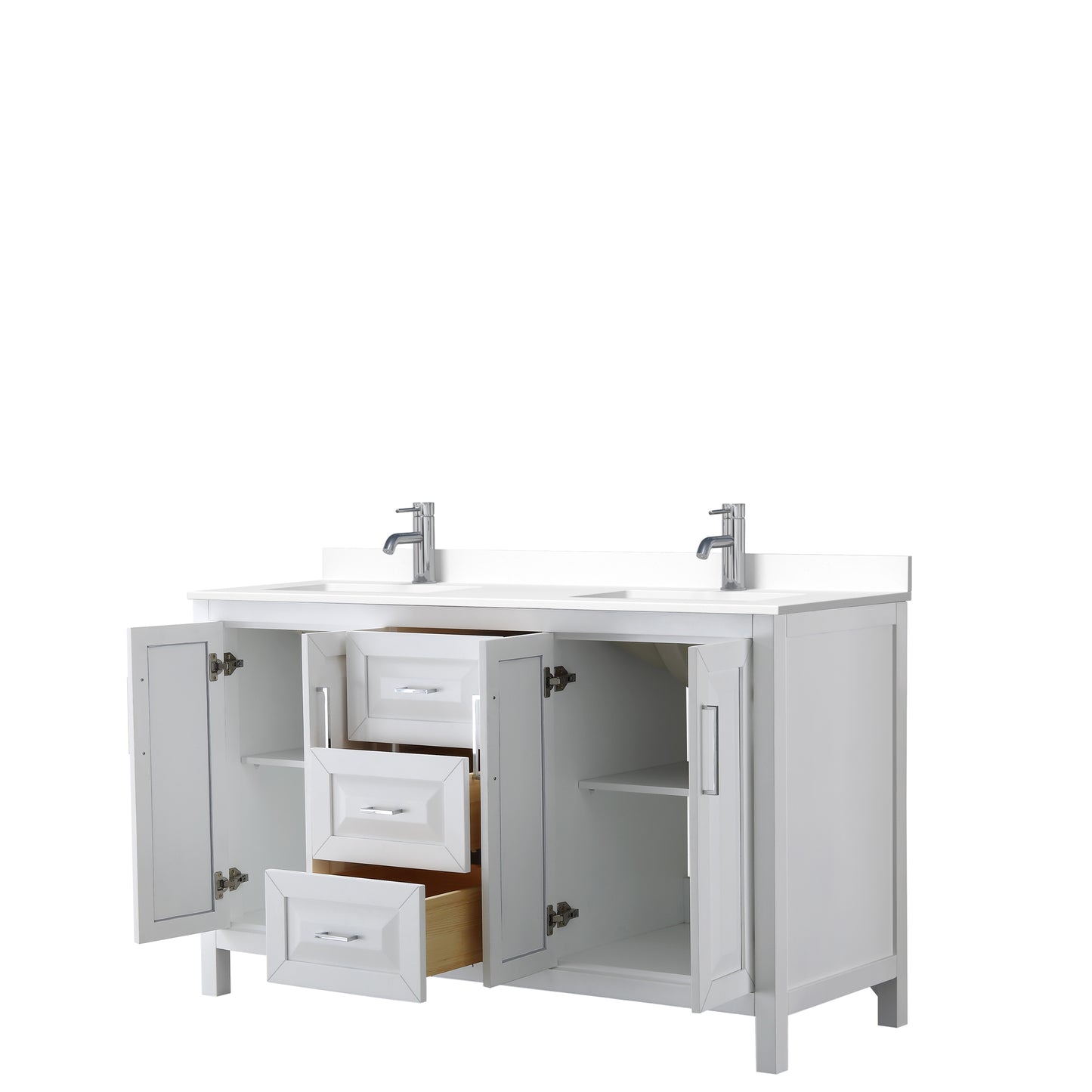 Daria 60" Double Vanity in White, White Cultured Marble Top, Sinks
