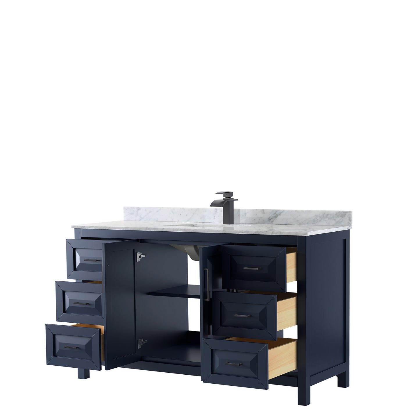 Daria 60" Single Vanity in Dark Blue, Top, Square Sink, Matte Black Trim