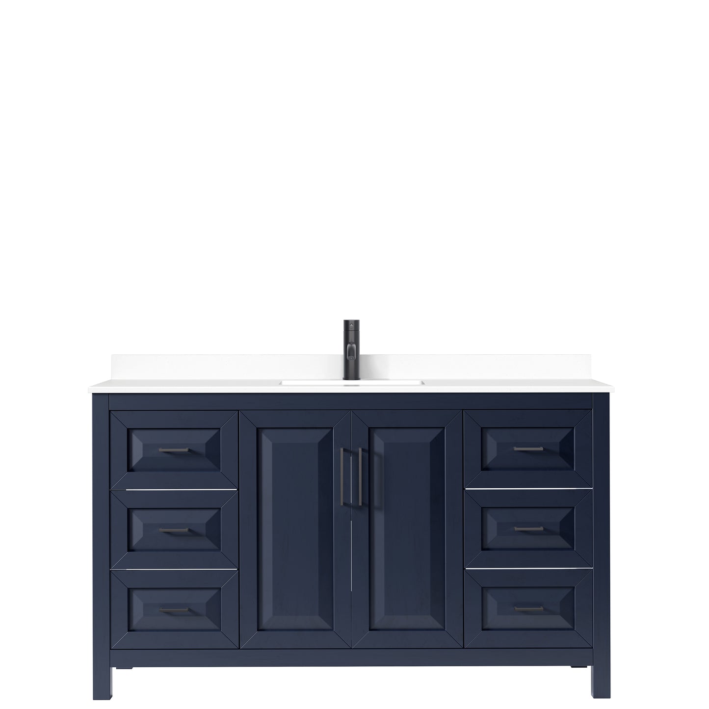 Daria 60" Single Vanity in Dark Blue, White Cultured Marble Top, Black Trim
