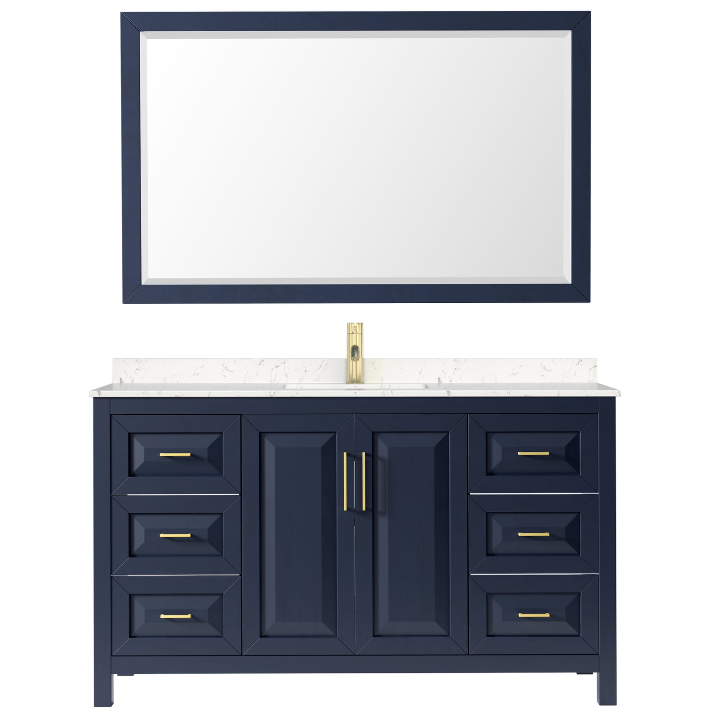 Daria 60" Single Vanity in Dark Blue, Carrara Cultured Marble Top, 58" Mirror
