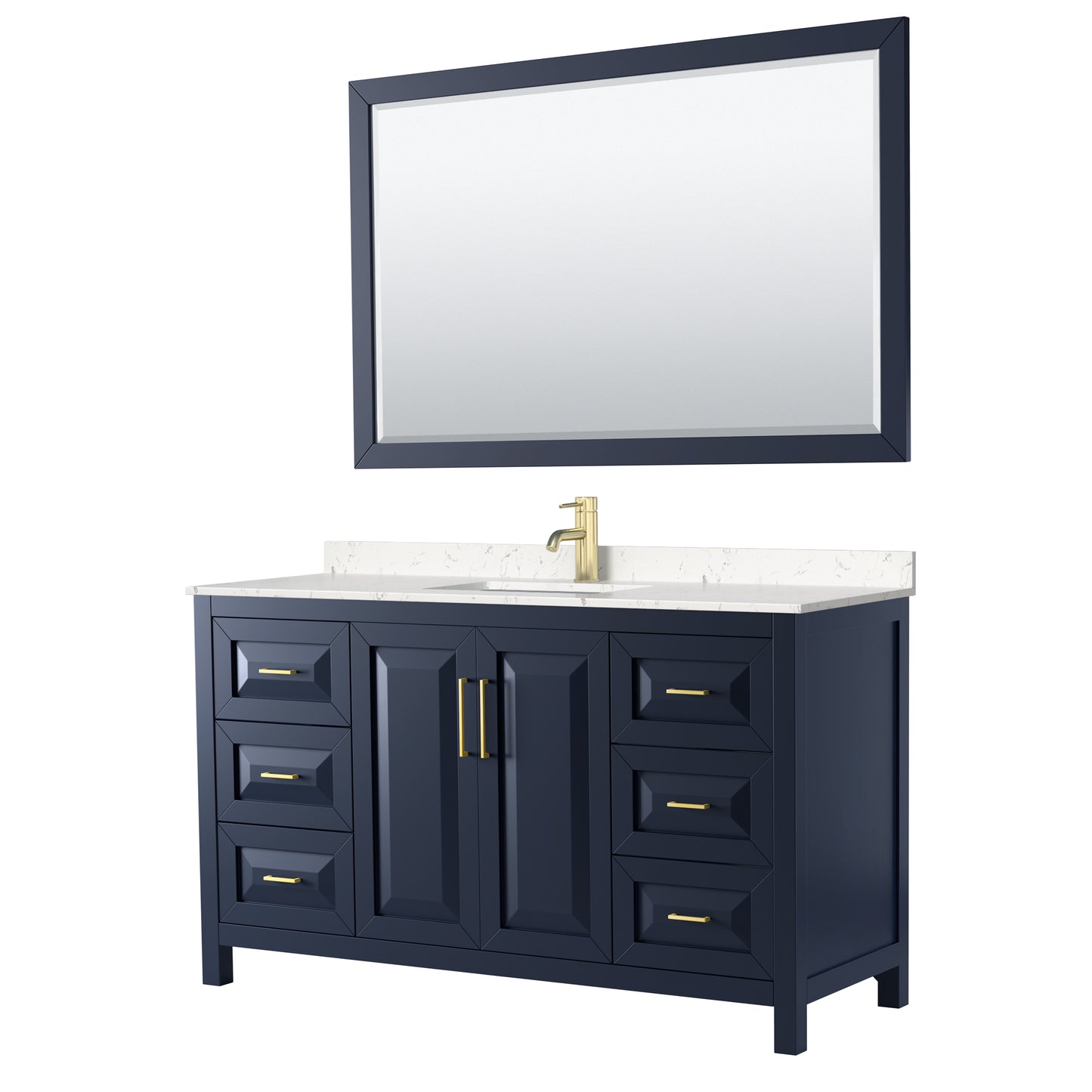 Daria 60" Single Vanity in Dark Blue, Carrara Cultured Marble Top, 58" Mirror