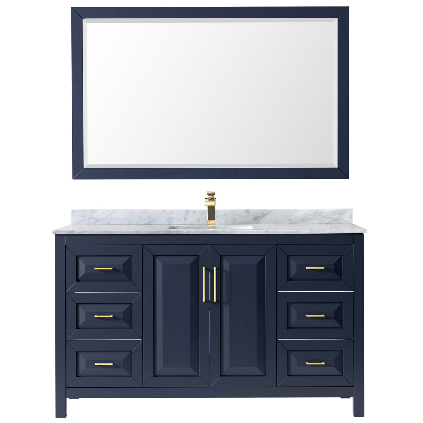 Daria 60" Single Vanity in Dark Blue, Top, Square Sink, 58" Mirror