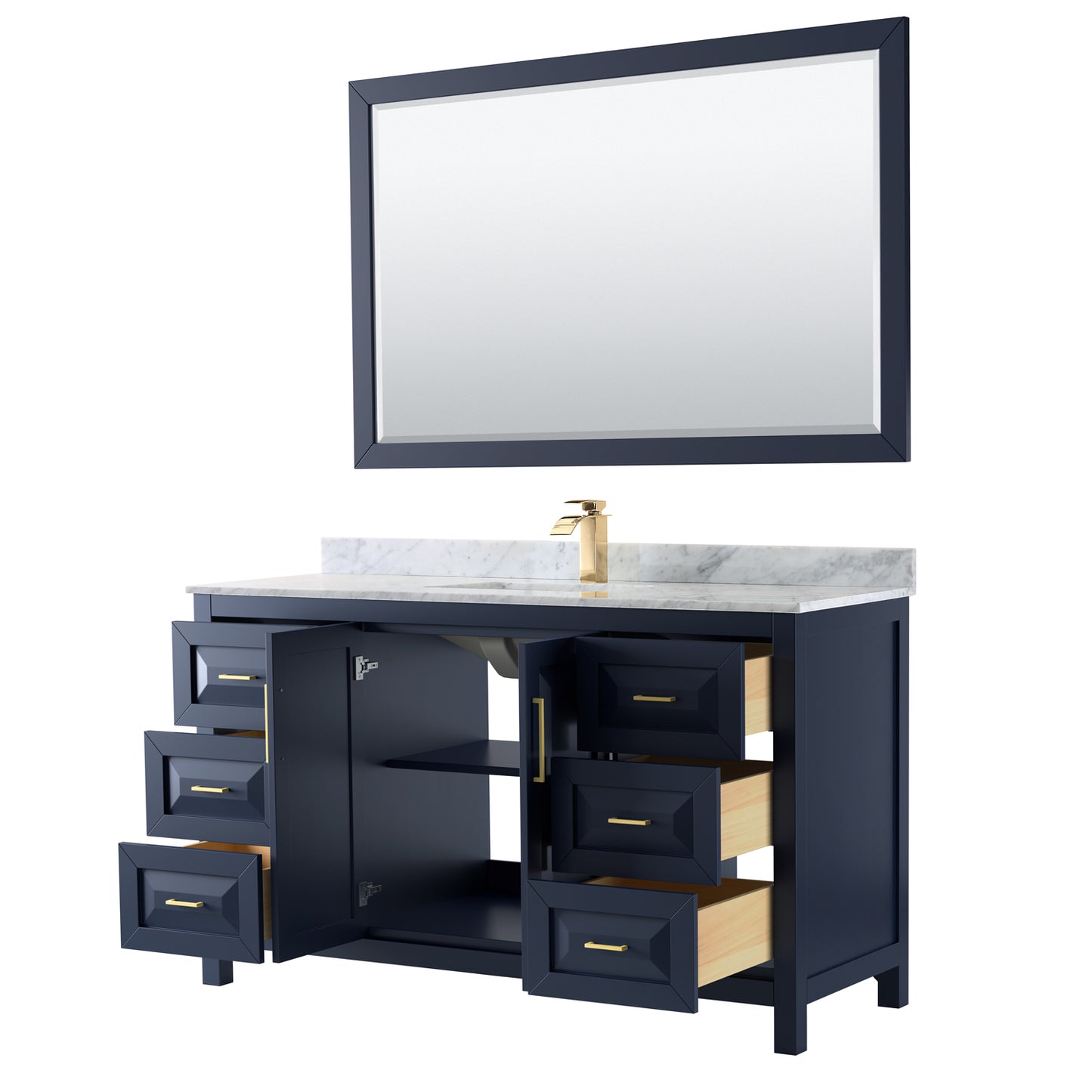Daria 60" Single Vanity in Dark Blue, Top, Square Sink, 58" Mirror