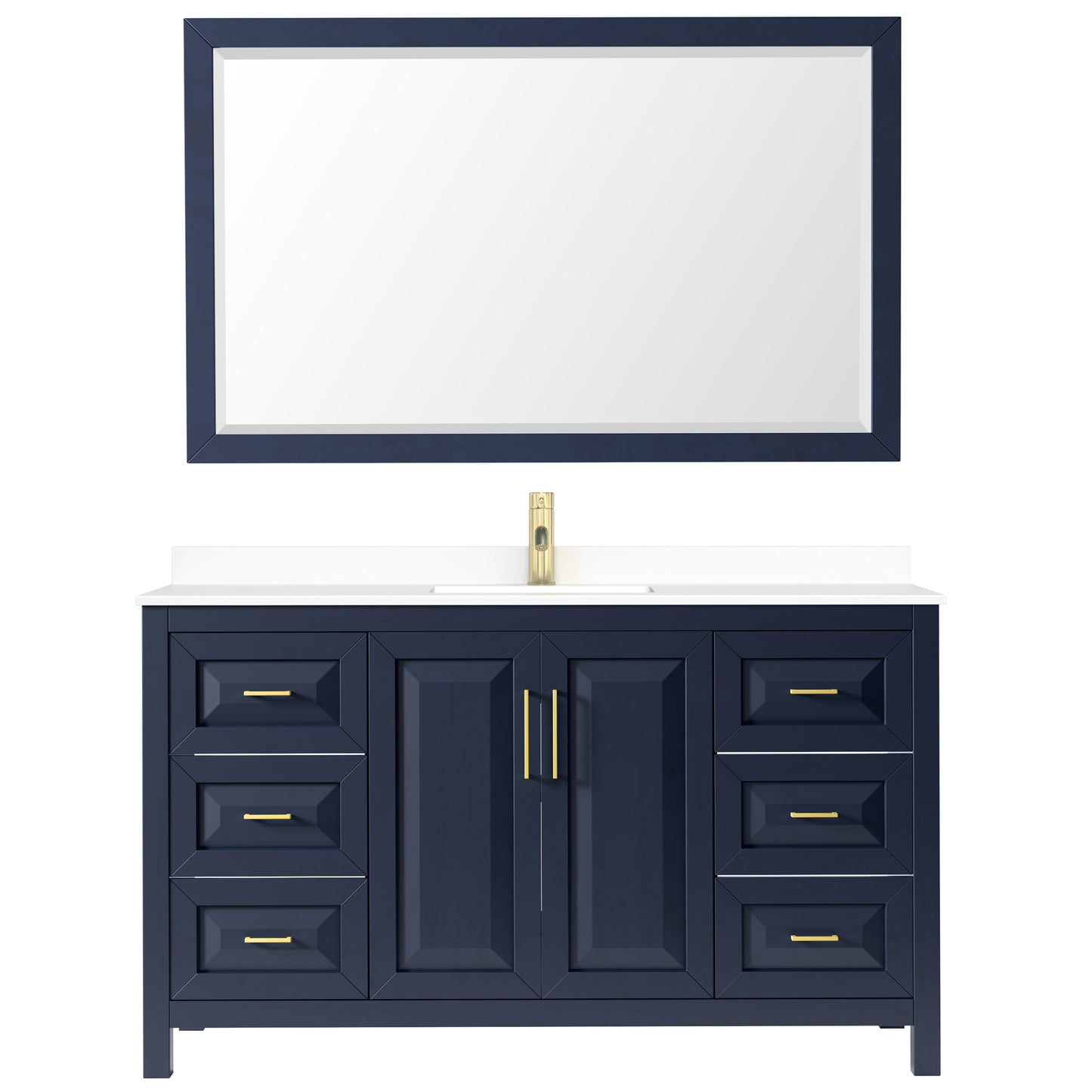 Daria 60" Single Vanity in Dark Blue, White Cultured Marble Top, 58" Mirror