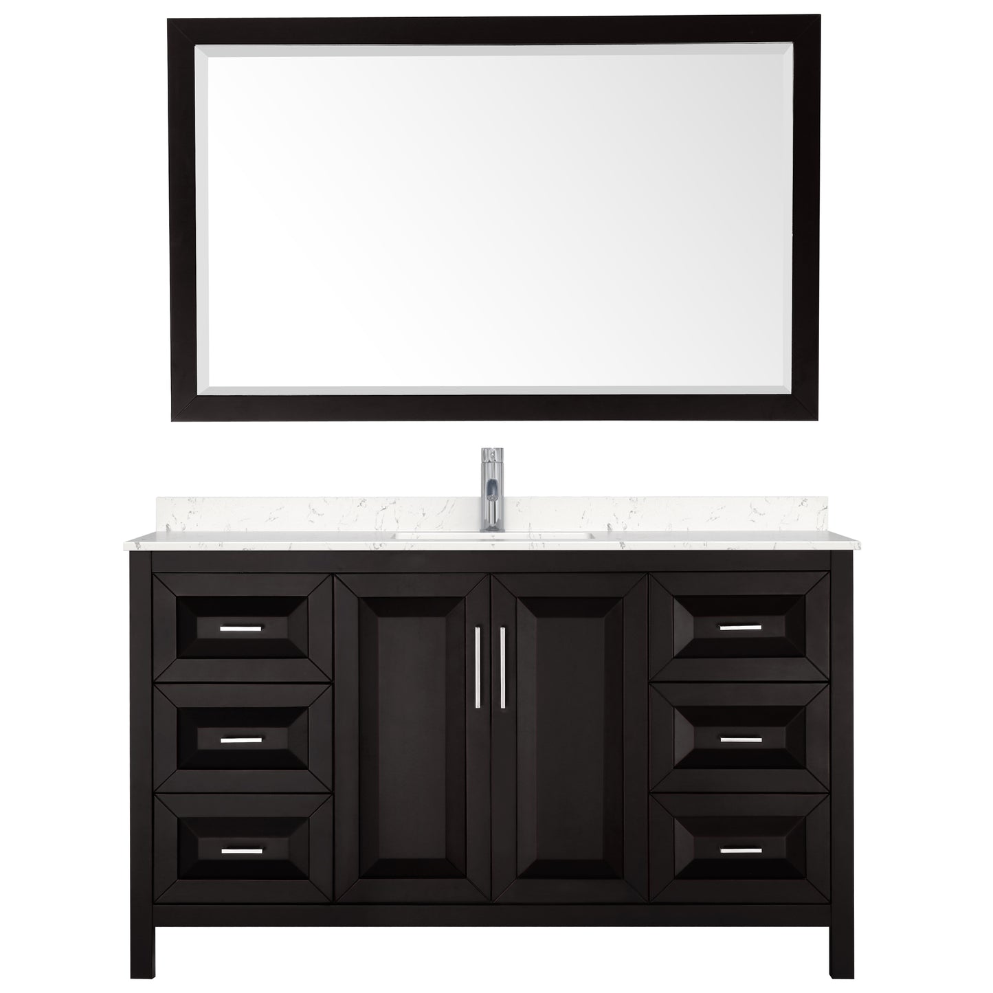 Daria 60" Single Vanity in Espresso, Carrara Cultured Marble Top, 58" Mirror
