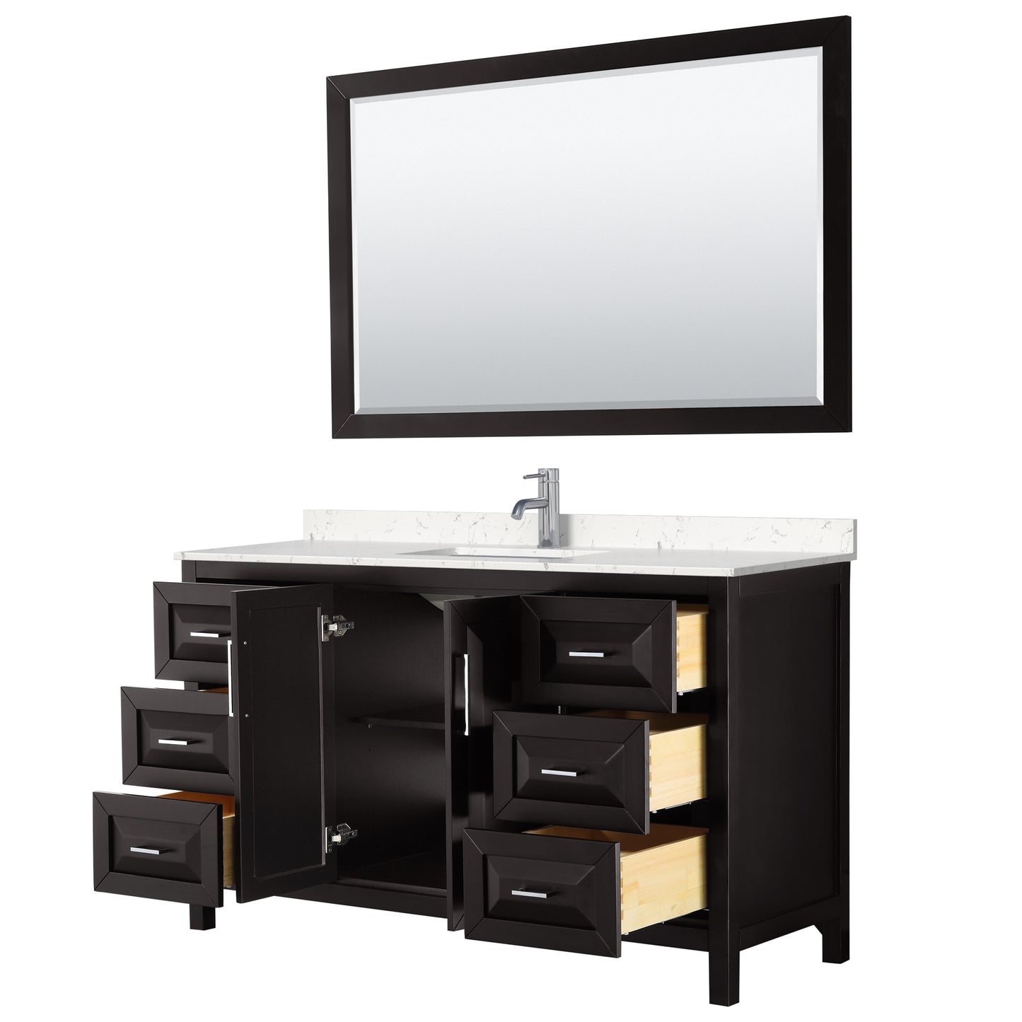 Daria 60" Single Vanity in Espresso, Carrara Cultured Marble Top, 58" Mirror