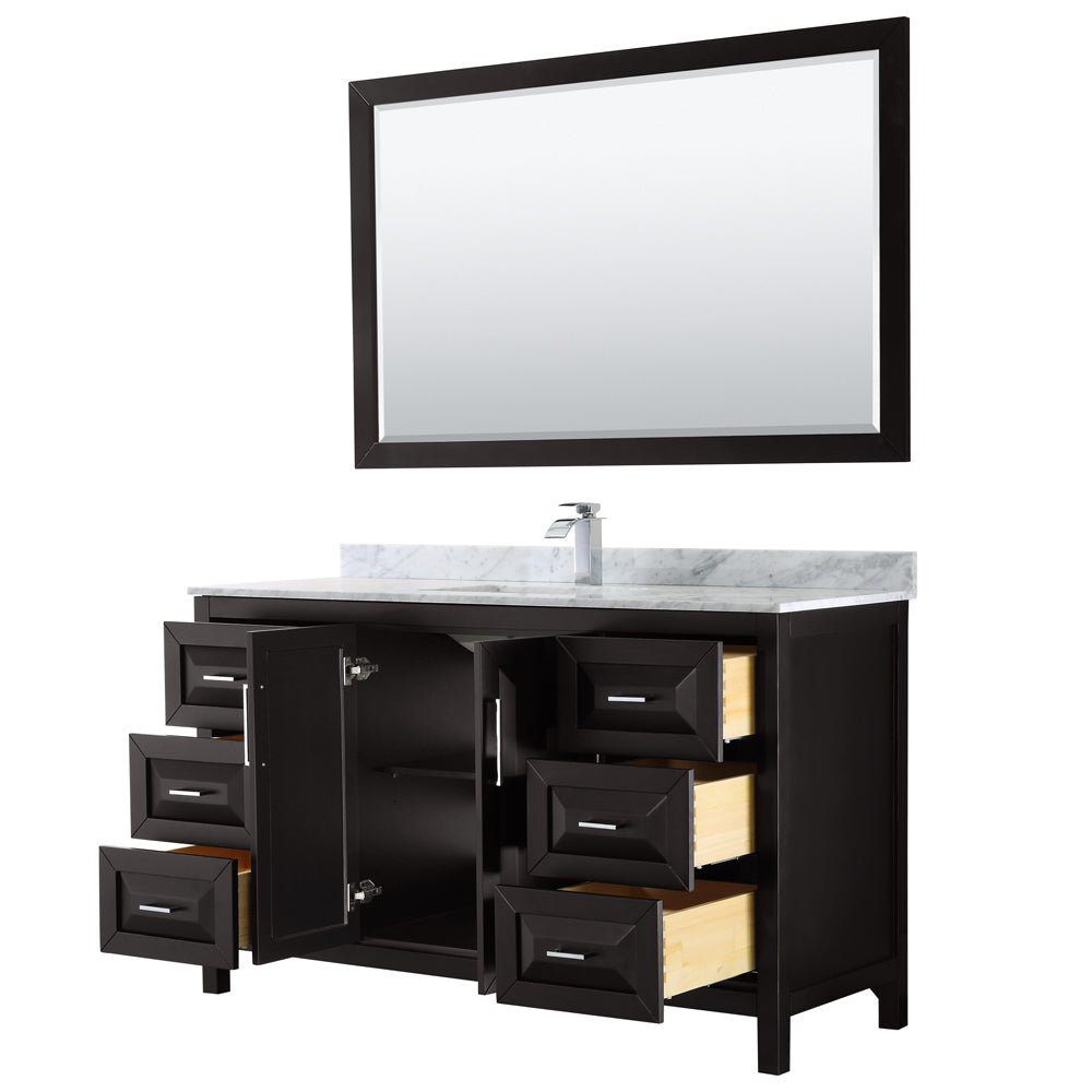 Daria 60" Single Vanity in Dark Espresso, Top, Square Sink, 58" Mirror