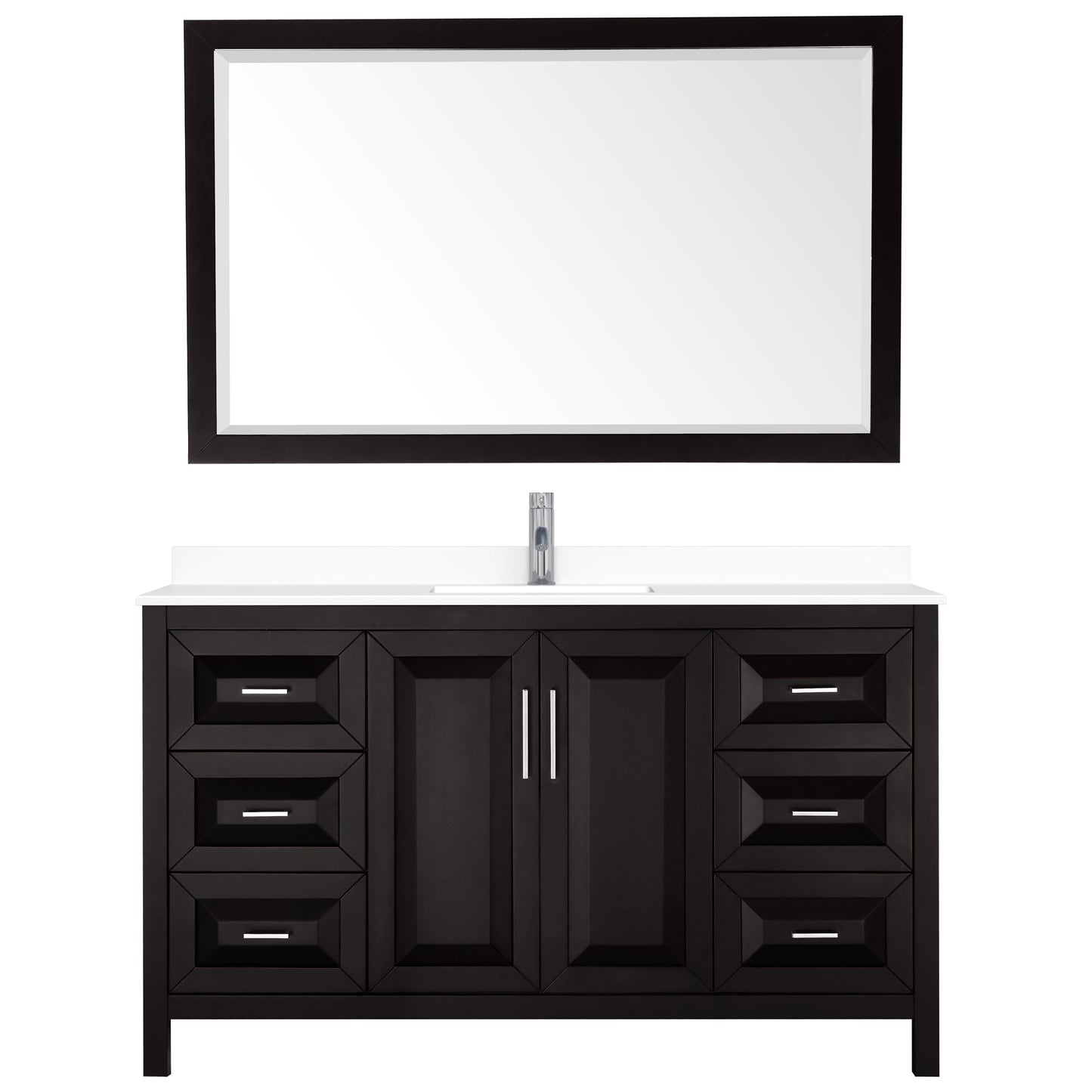 Daria 60" Single Vanity in Dark Espresso, White Cultured Marble Top, 58" Mirror