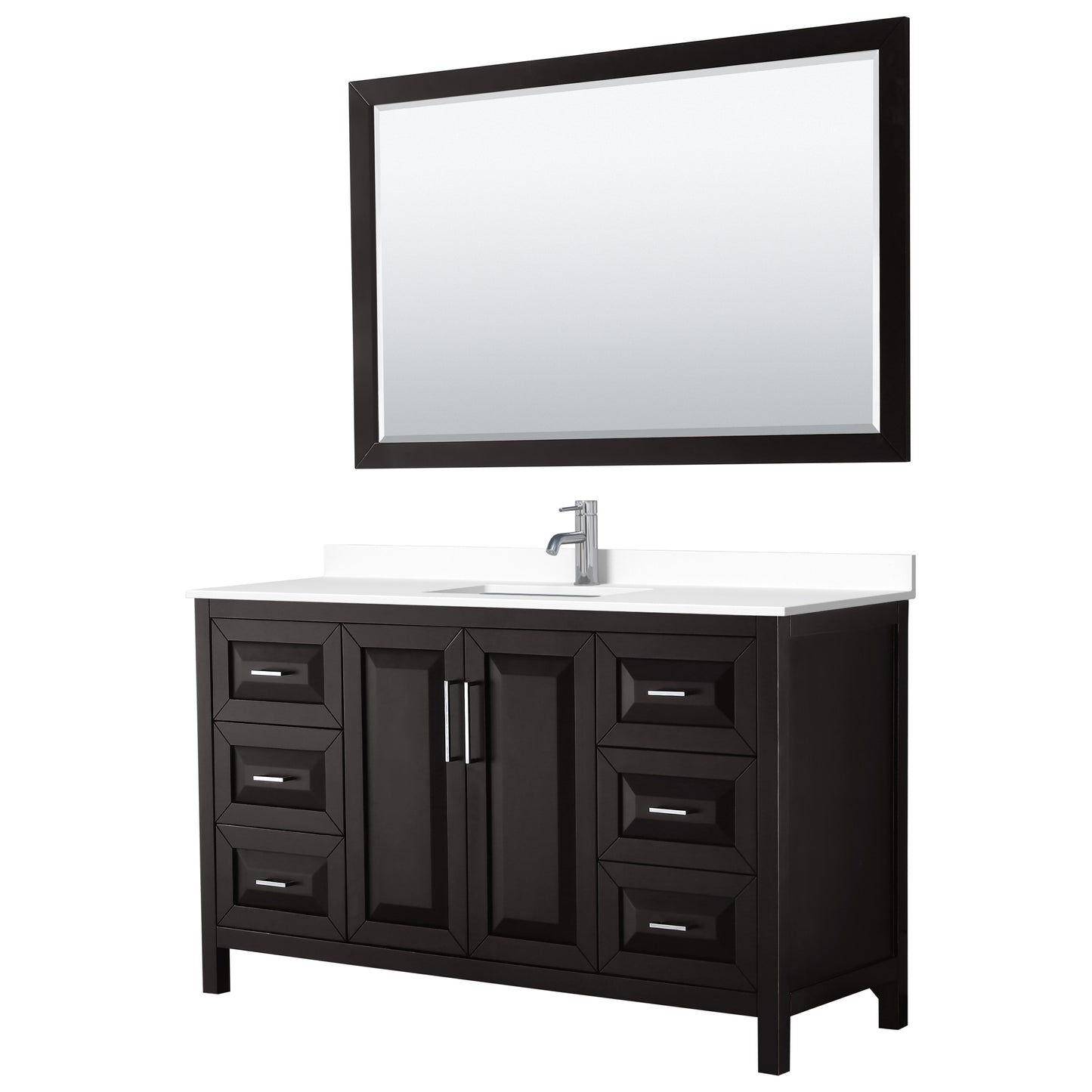 Daria 60" Single Vanity in Dark Espresso, White Cultured Marble Top, 58" Mirror