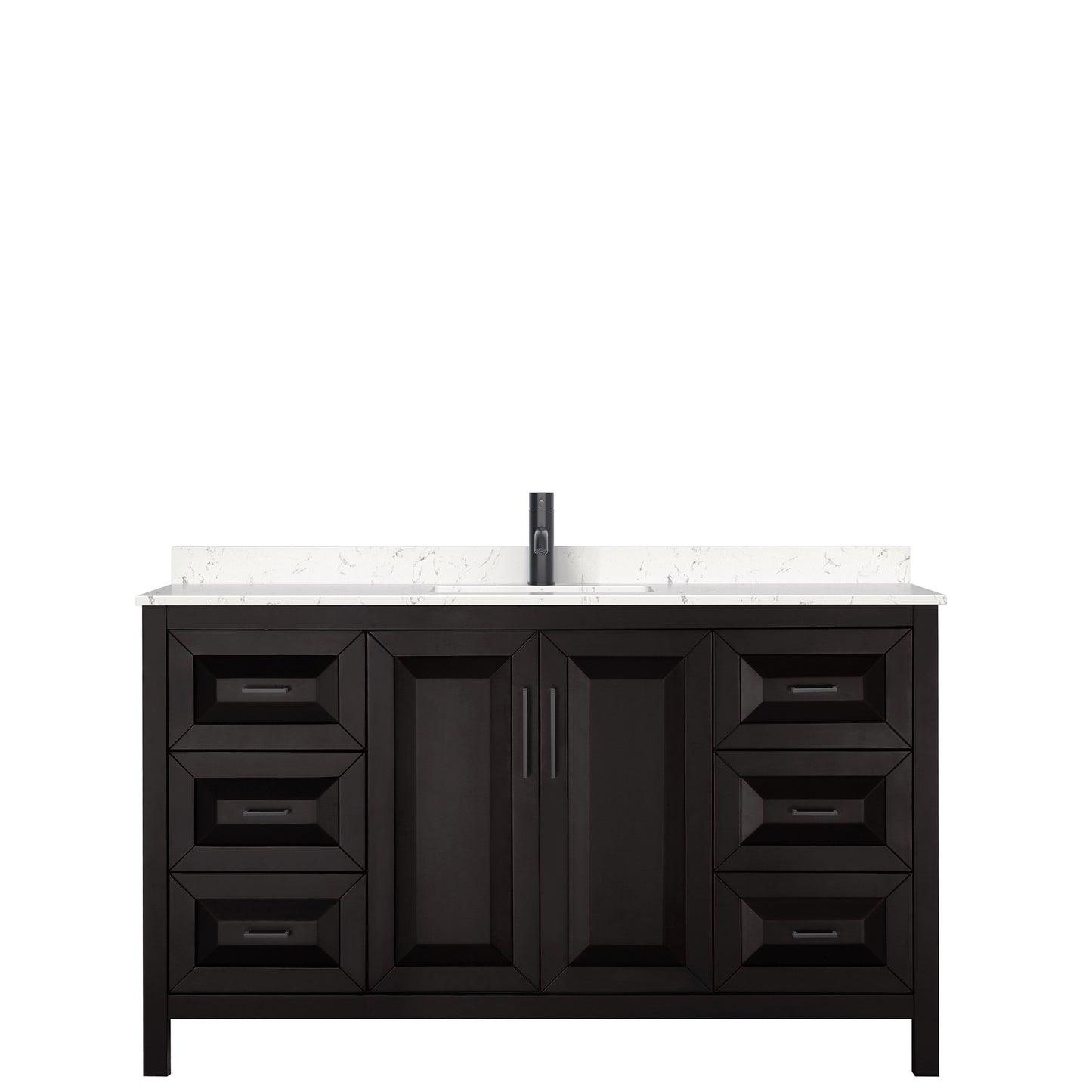 Daria 60" Single Vanity in Dark Espresso, Carrara Marble Top, Black Trim