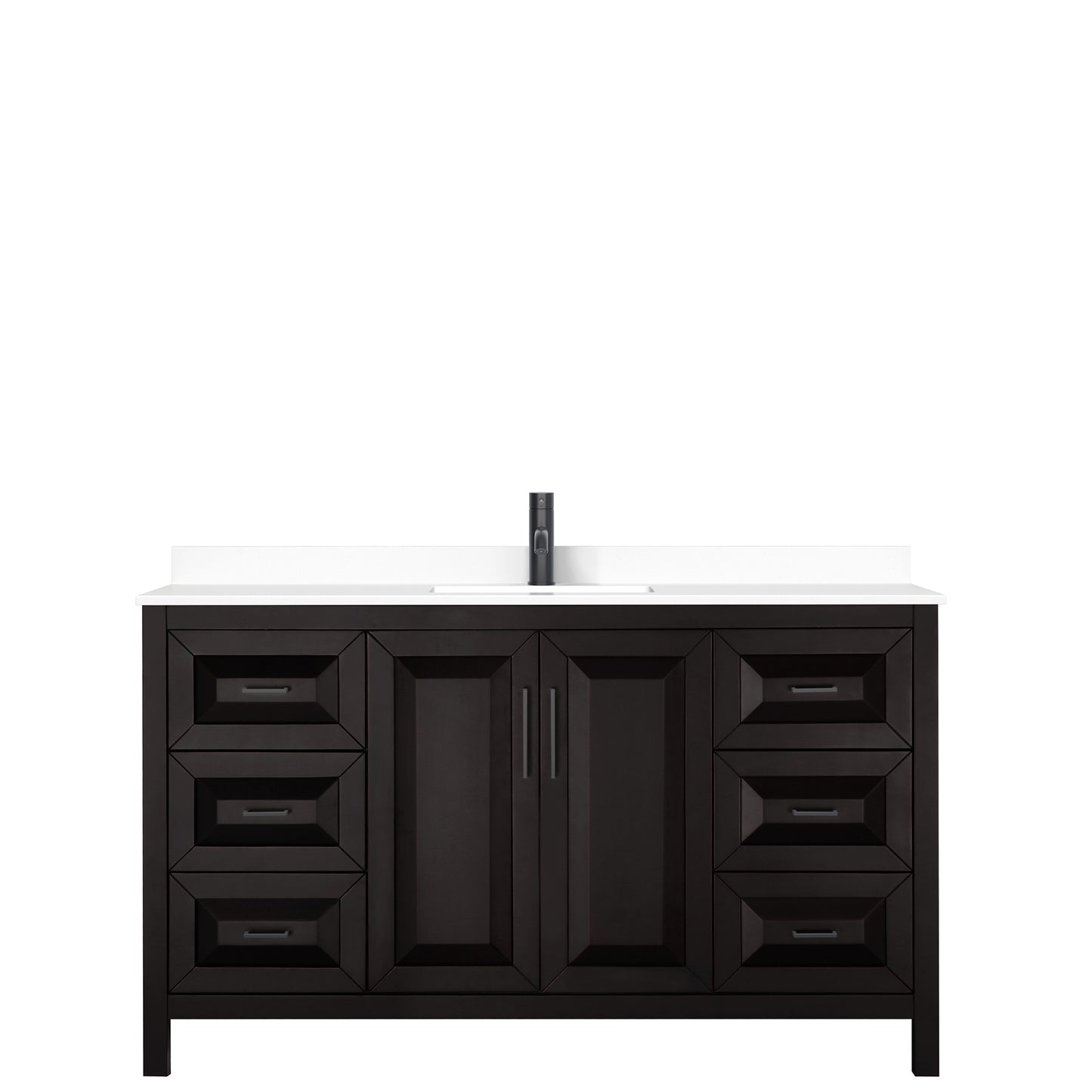 Daria 60" Single Vanity in Dark Espresso, White Cultured Marble Top, Black Trim
