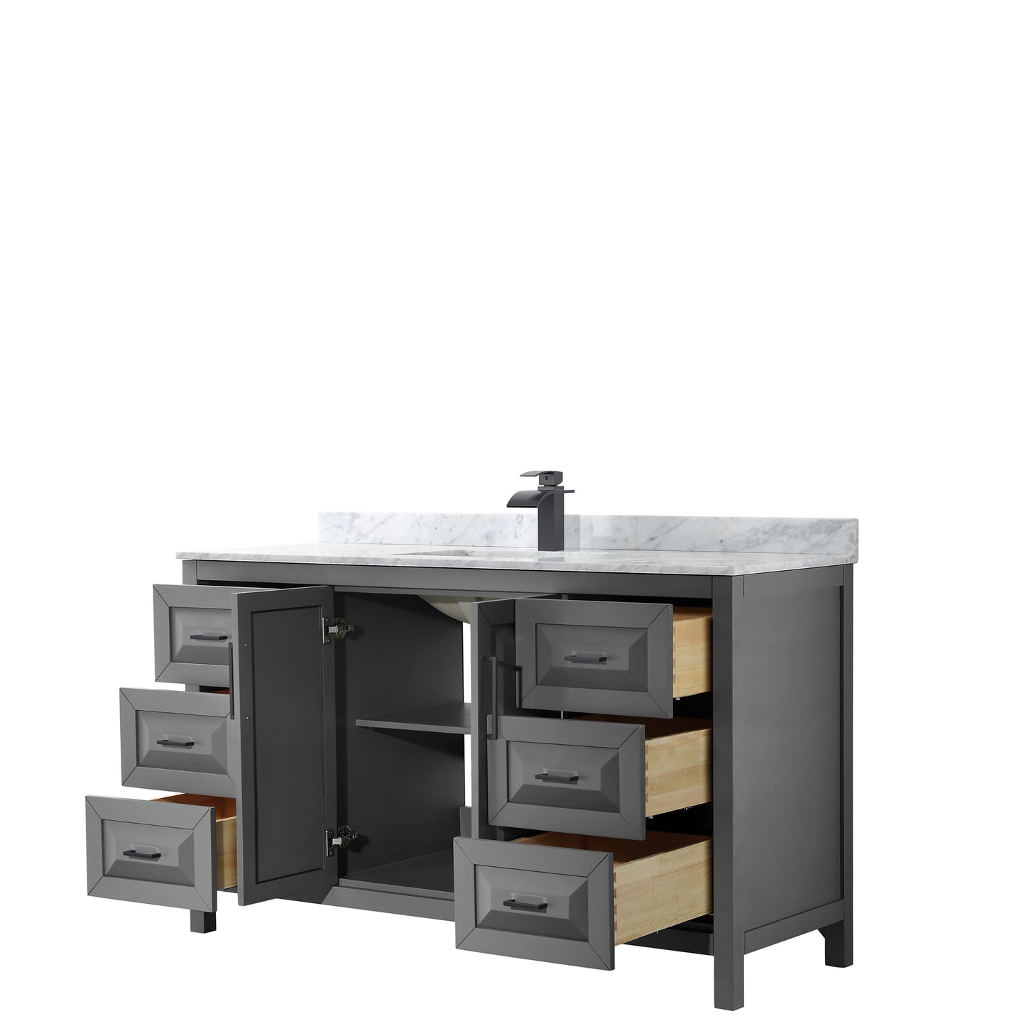 Daria 60" Single Vanity in Dark Gray, Top, Square Sink, Matte Black Trim