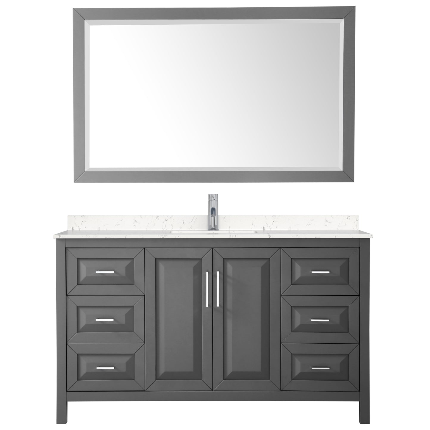 Daria 60" Single Vanity in Dark Gray, Carrara Cultured Marble Top, 58" Mirror