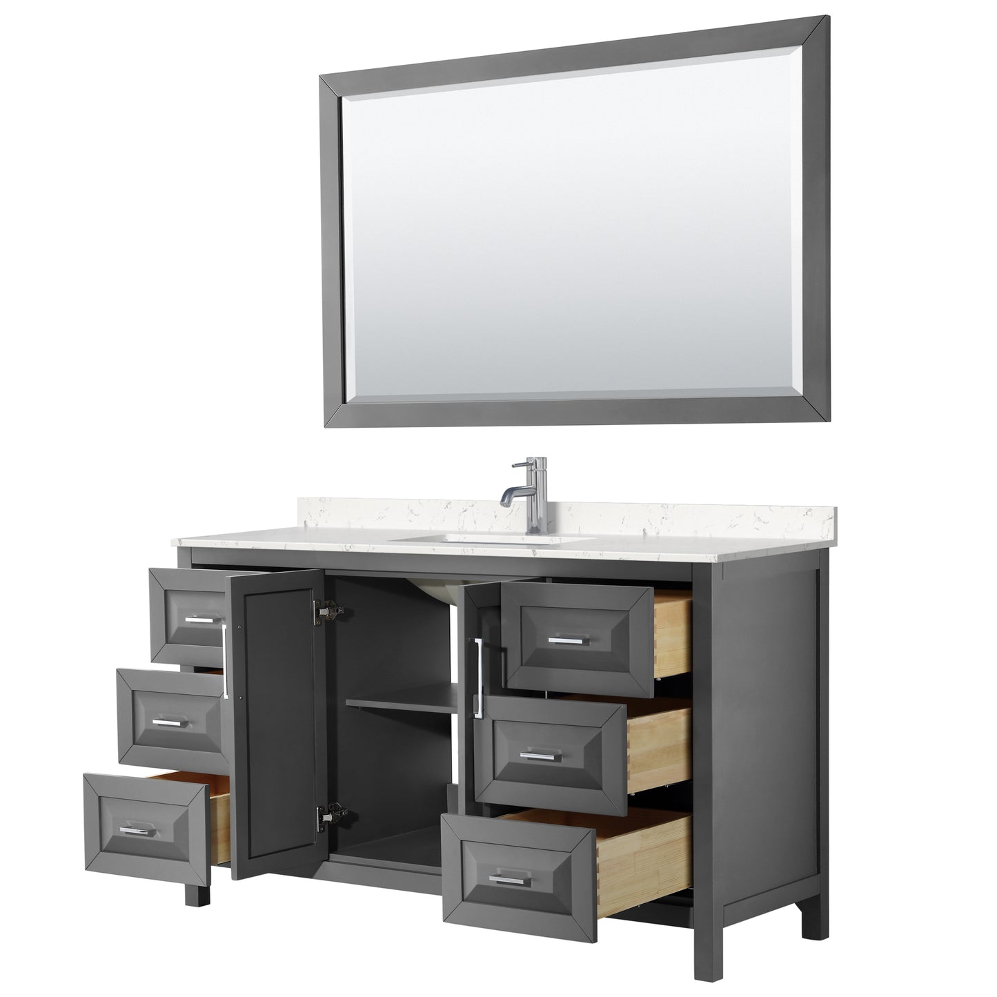 Daria 60" Single Vanity in Dark Gray, Carrara Cultured Marble Top, 58" Mirror