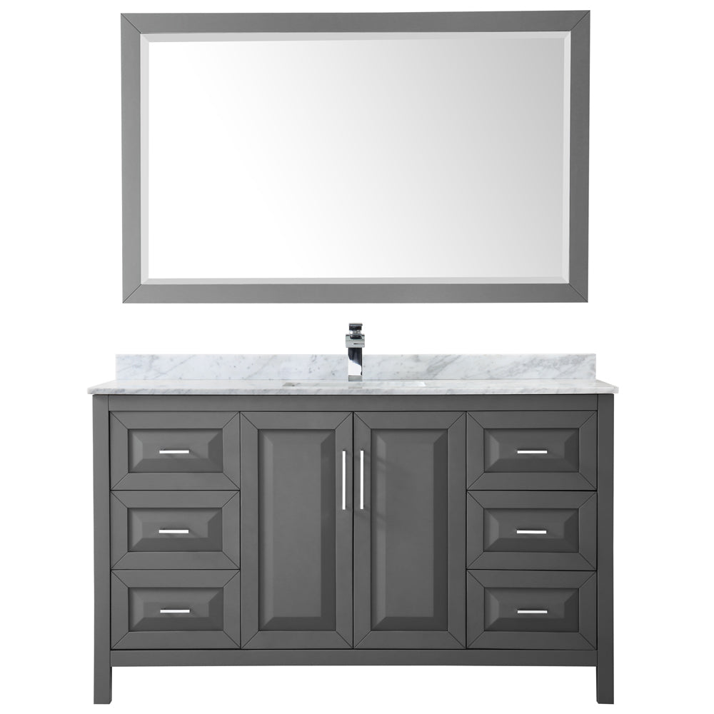 Daria 60" Single Vanity in Dark Gray, Top, Square Sink, 58" Mirror
