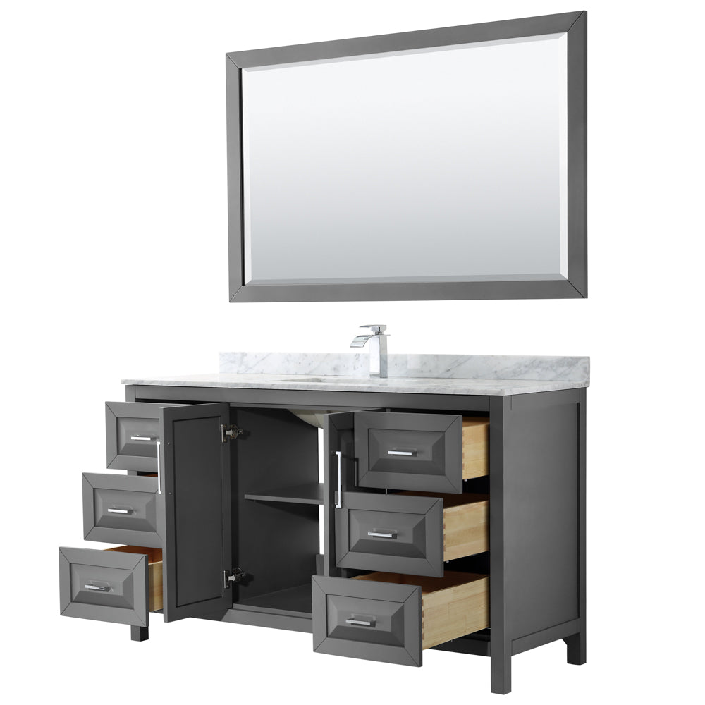 Daria 60" Single Vanity in Dark Gray, Top, Square Sink, 58" Mirror