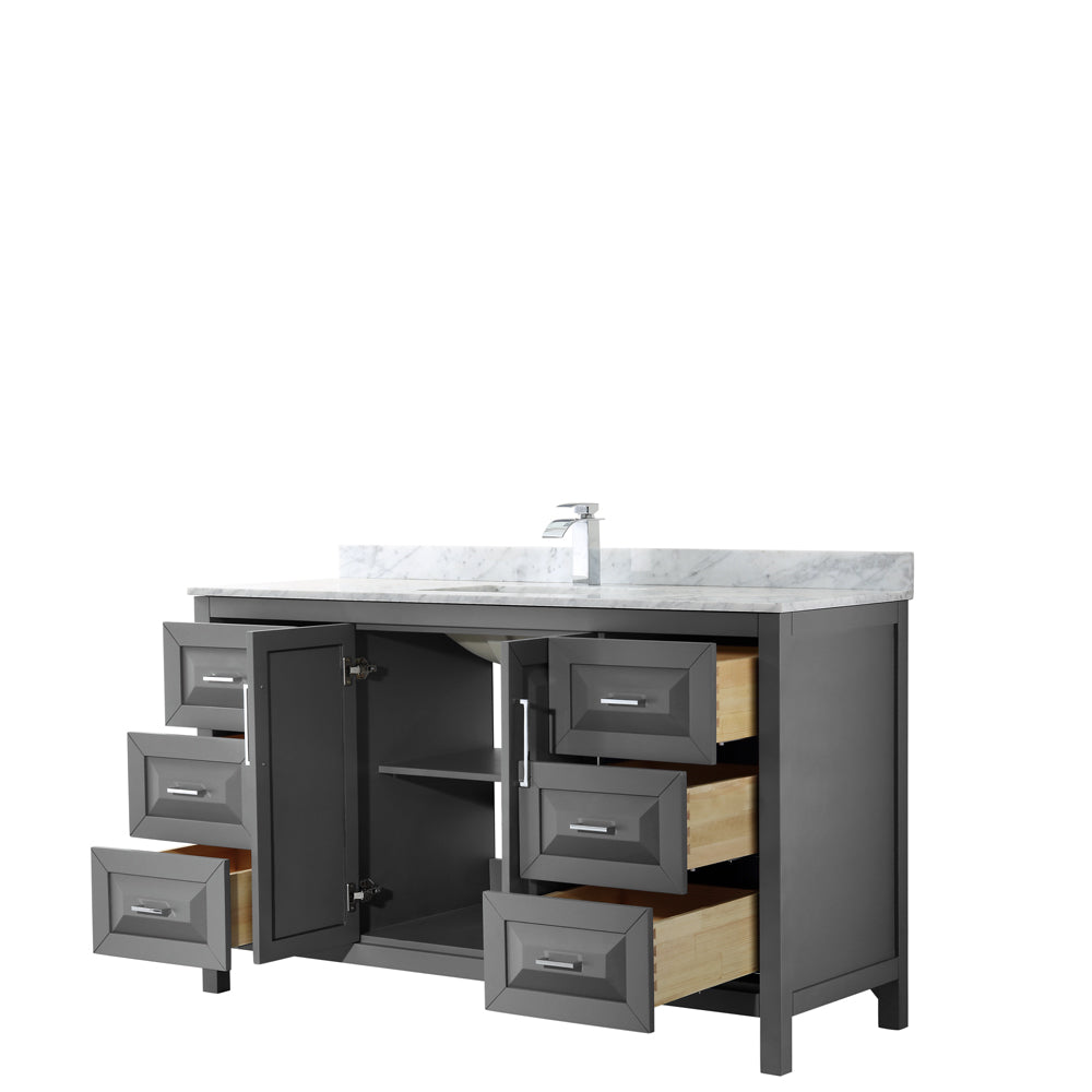 Daria 60" Single Vanity in Dark Gray, Top, Square Sink, No Mirror