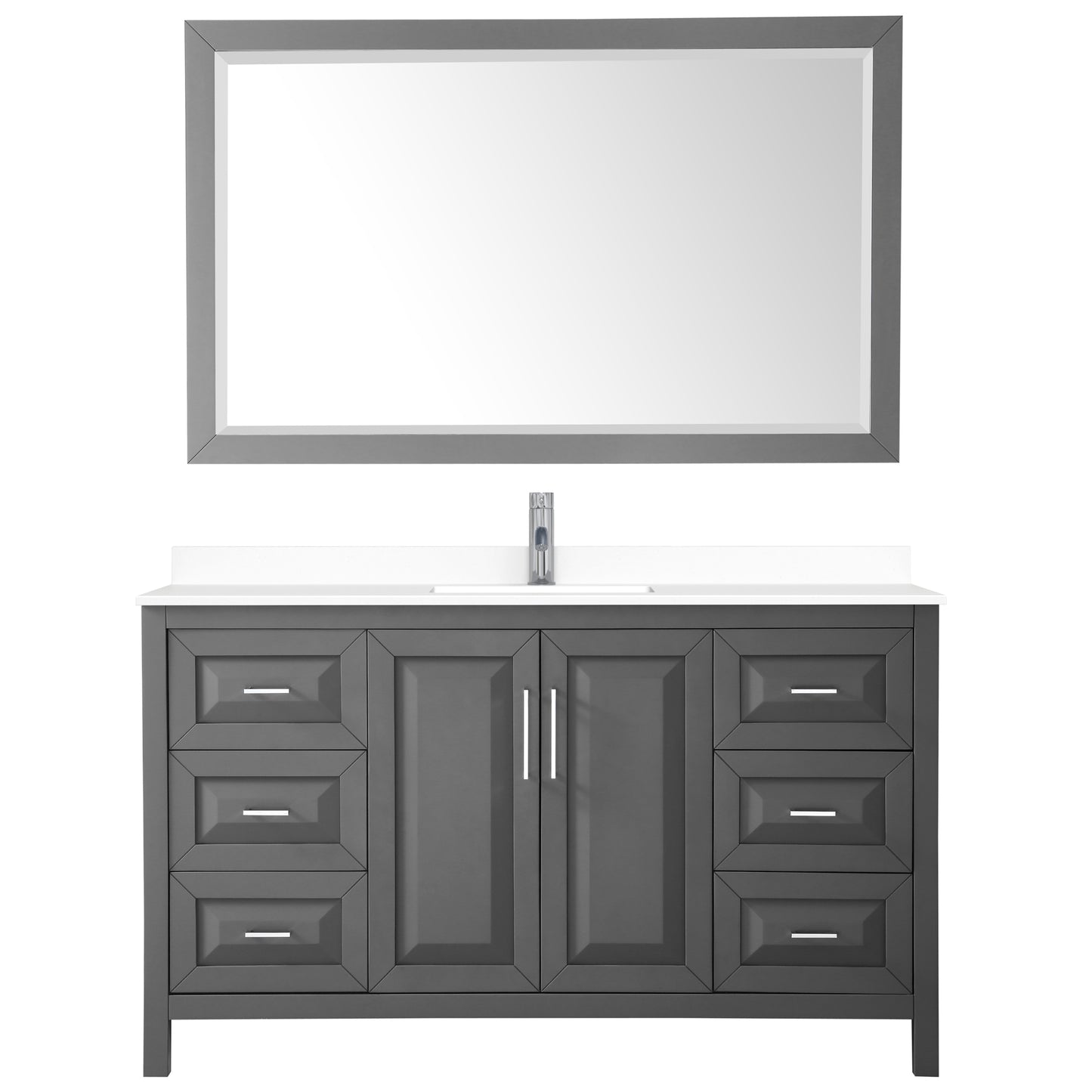 Daria 60" Single Vanity in Dark Gray, White Cultured Marble Top, 58" Mirror