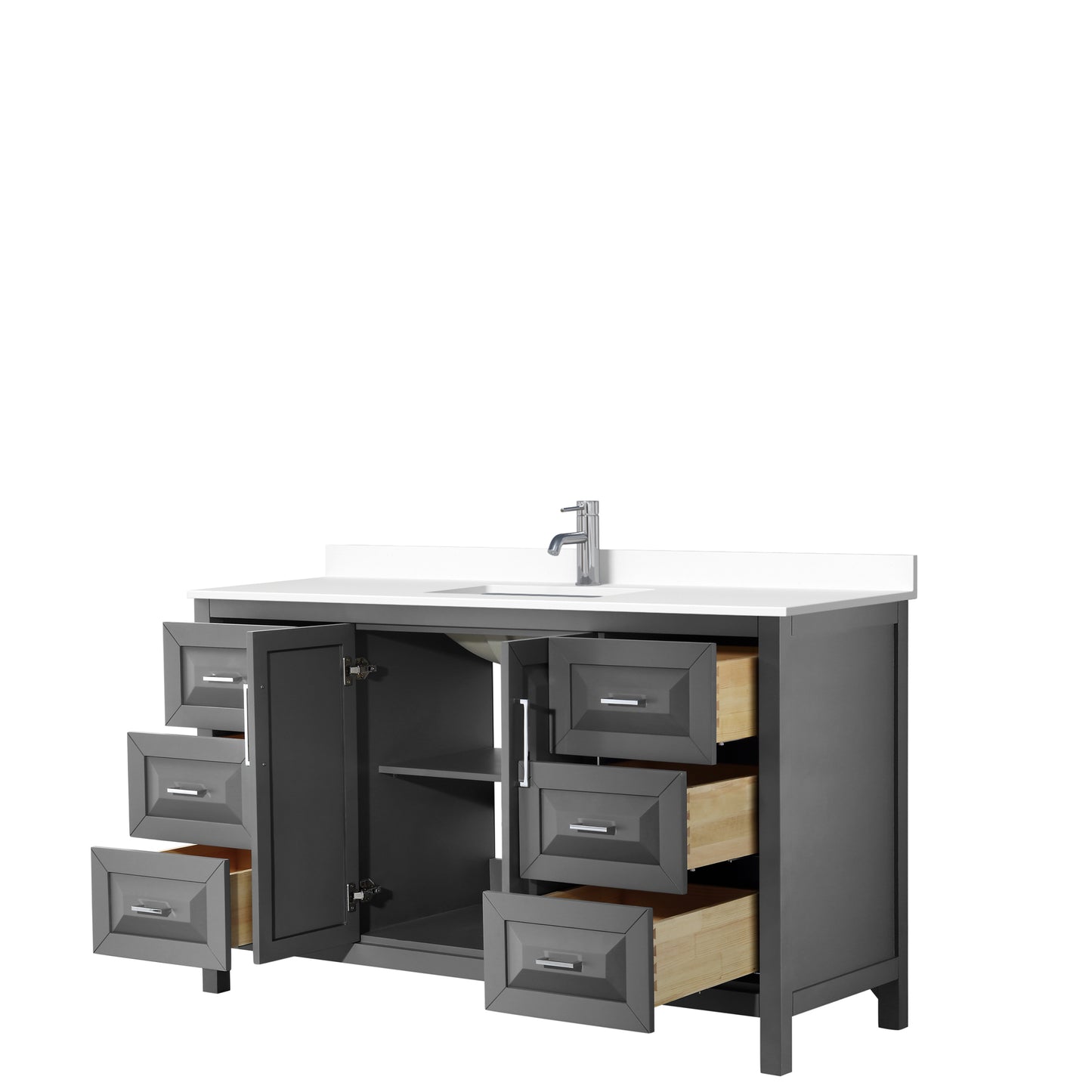 Daria 60" Single Vanity in Dark Gray, White Cultured Marble Top, Sink