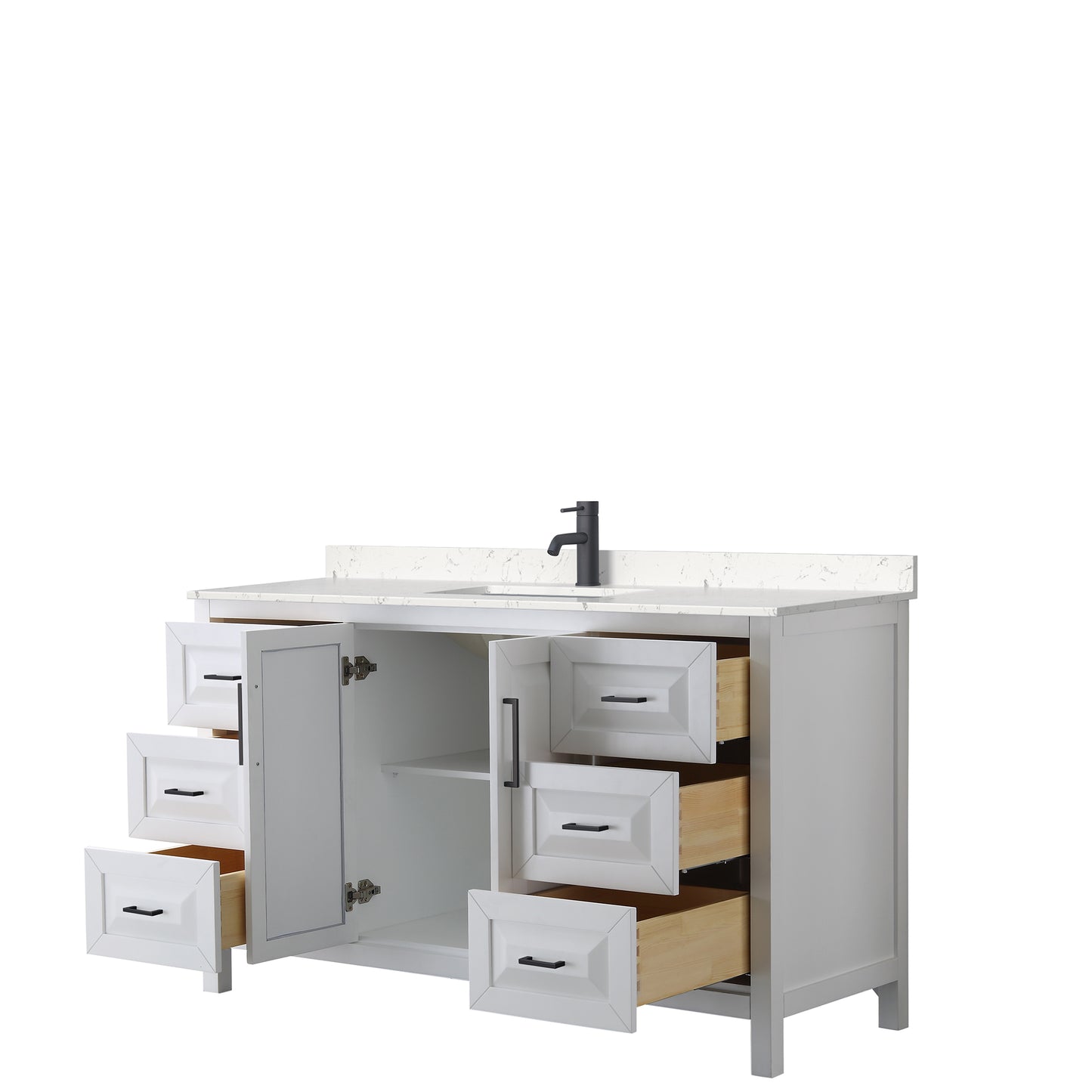Daria 60" Single Vanity in White, Carrara Cultured Marble Top, Black Trim
