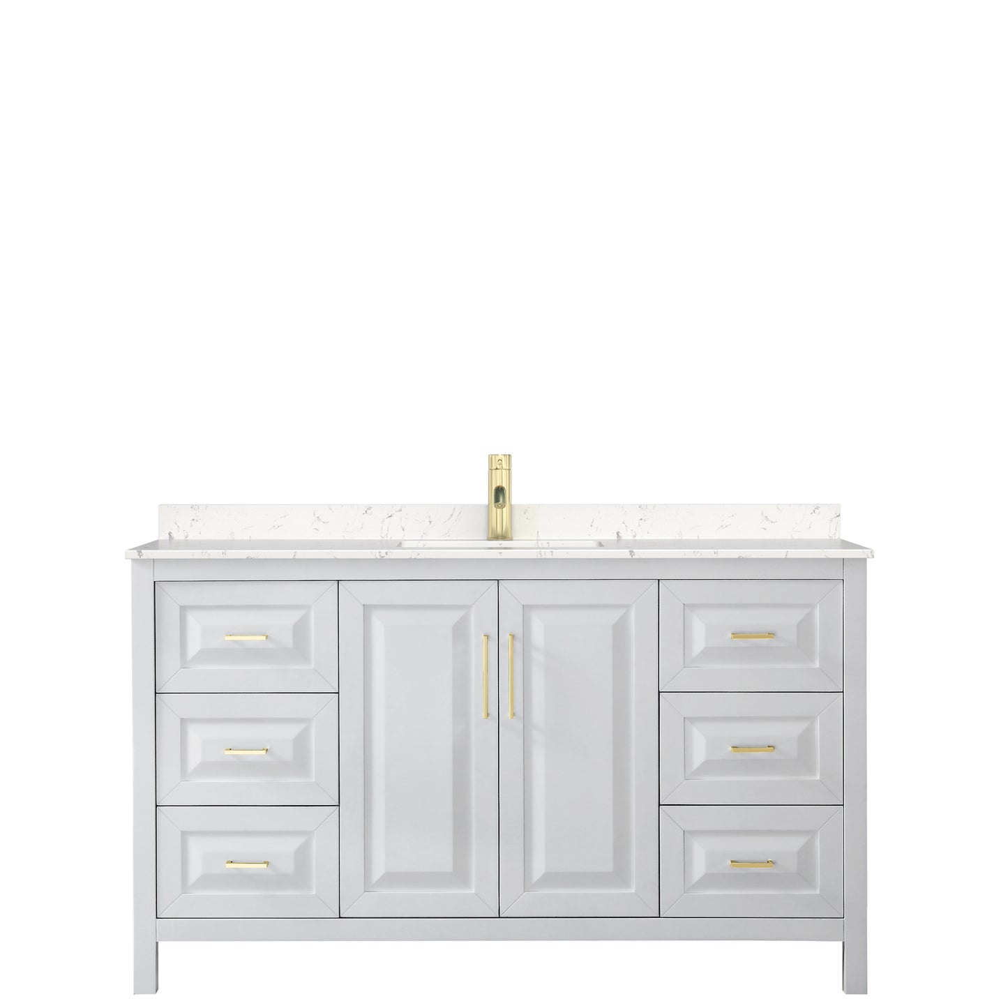 Daria 60" Single Vanity in White, Carrara Cultured Marble Top, Gold Trim