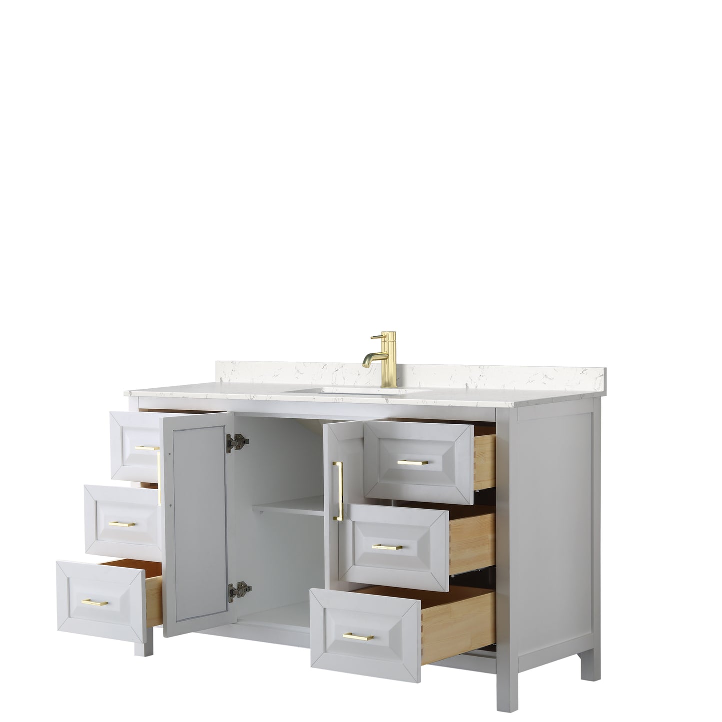 Daria 60" Single Vanity in White, Carrara Cultured Marble Top, Gold Trim