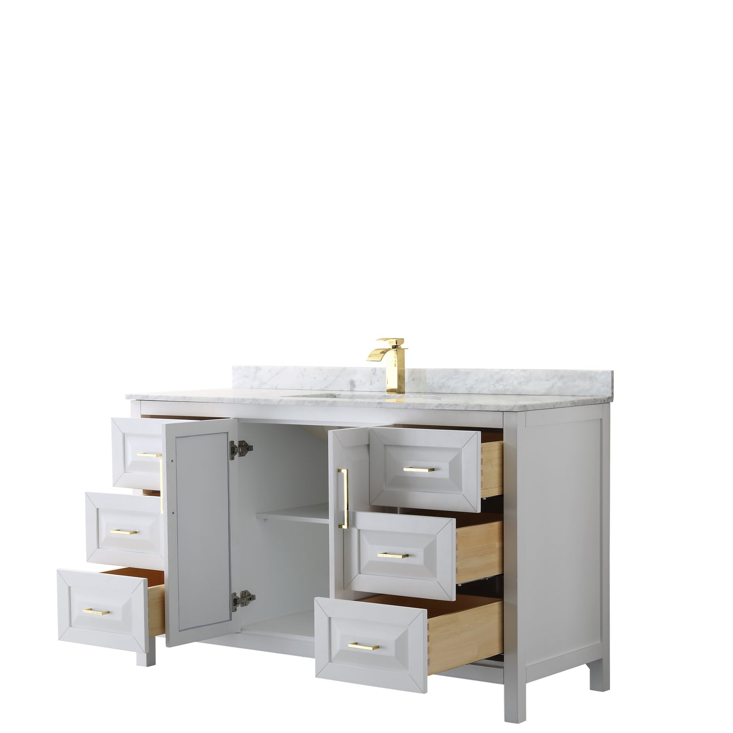 Daria 60" Single Vanity in White, Top, Square Sink, Brushed Gold Trim