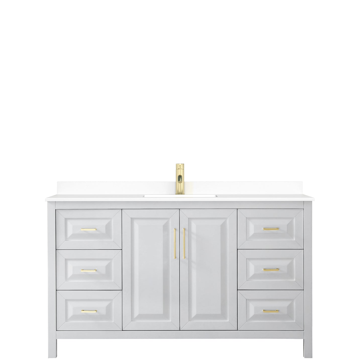 Daria 60" Single Vanity in White, White Cultured Marble Top, Gold Trim